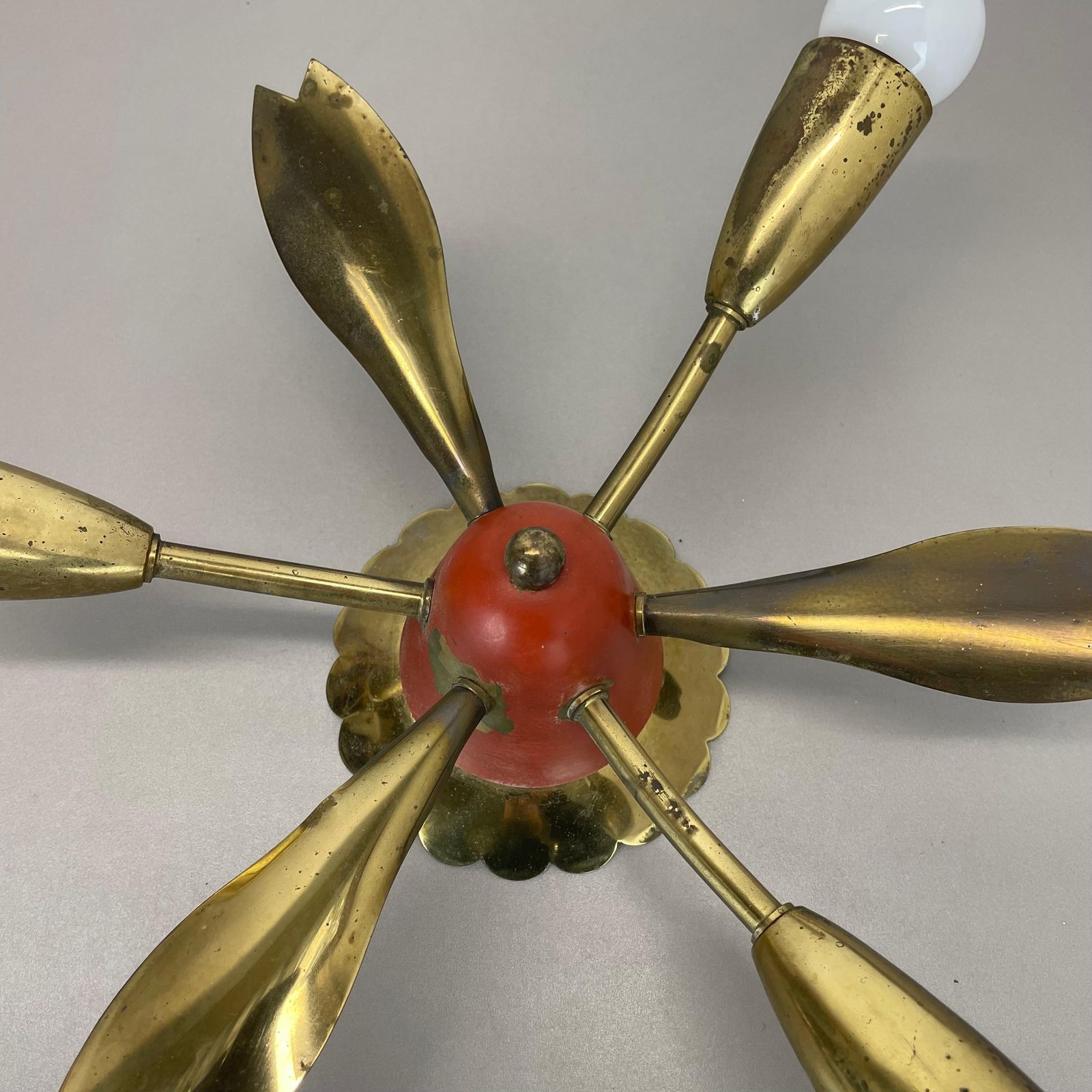 photo buy Unique 35cm Solid Brass Gino Sarfatti Style Ceiling Light Flushmount, Italy 1950