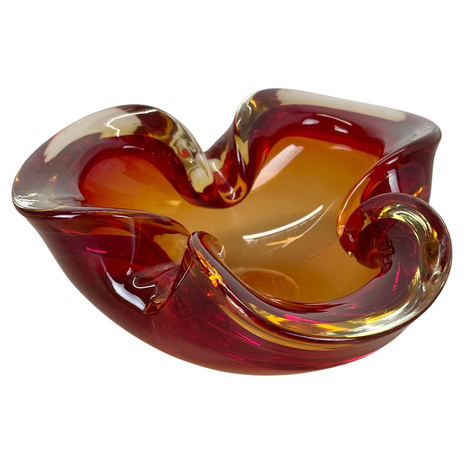 Rare Murano Glass "Red Yellow"  Bowl Element Shell Ashtray Murano, Italy, 1970s
