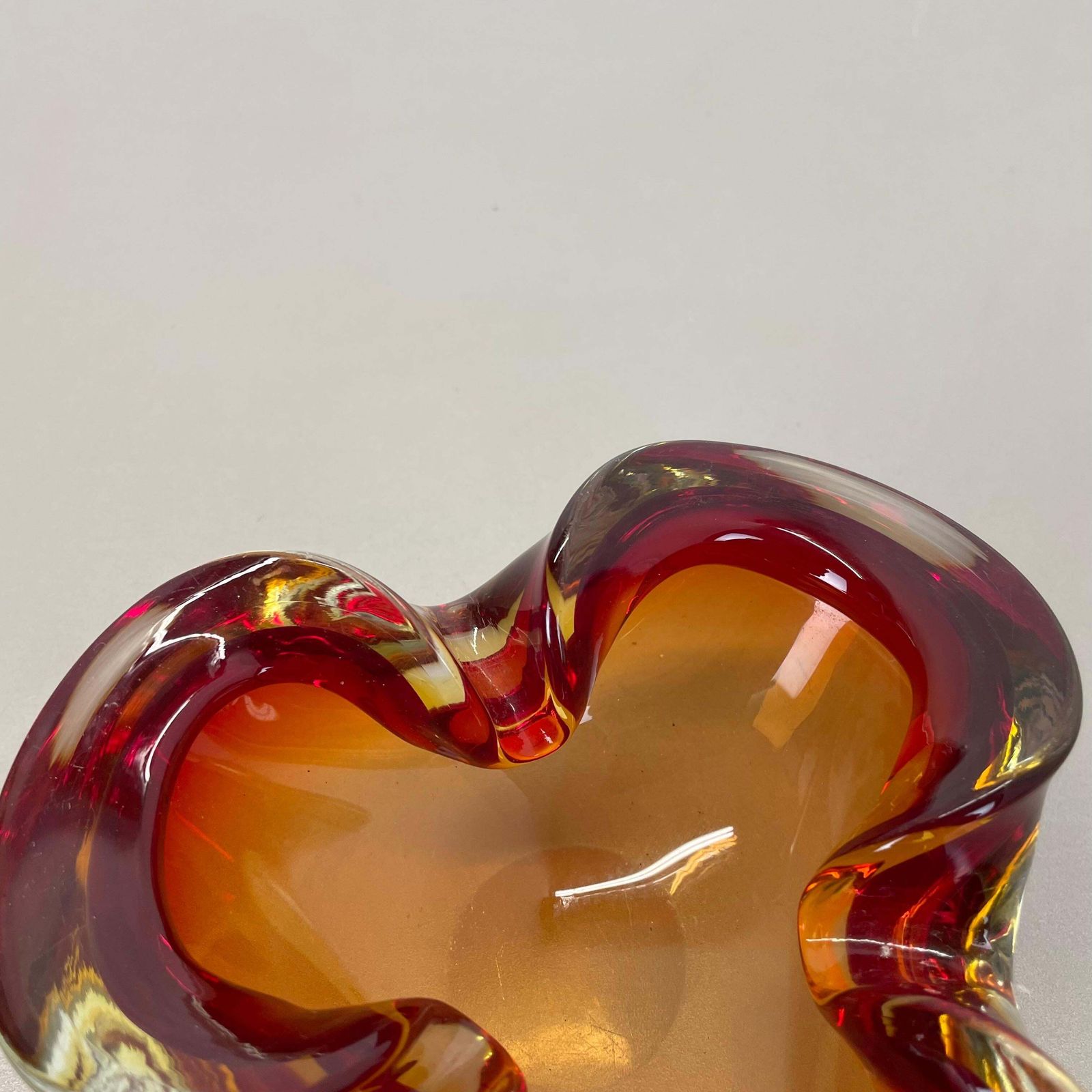 Rare Murano Glass "Red Yellow"  Bowl Element Shell Ashtray Murano, Italy, 1970s photo buy