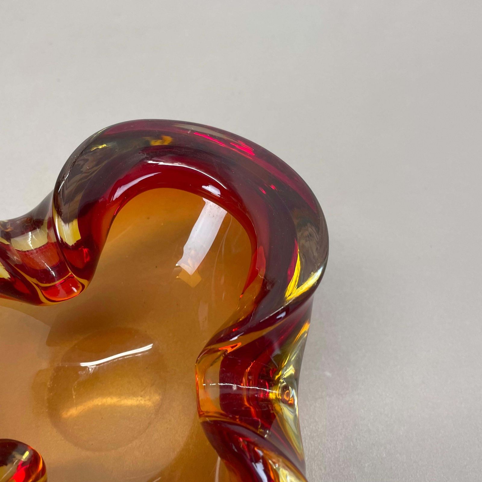 Home Decor Rare Murano Glass "Red Yellow"  Bowl Element Shell Ashtray Murano, Italy, 1970s photo