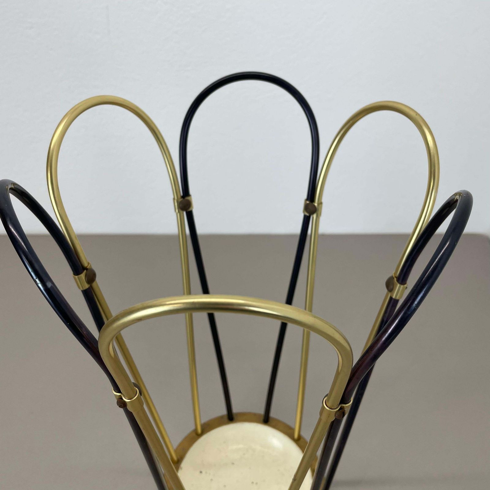 Original Mid Century Metal Brass Modernist Bauhaus Umbrella Stand Germany, 1950s photo 575.0