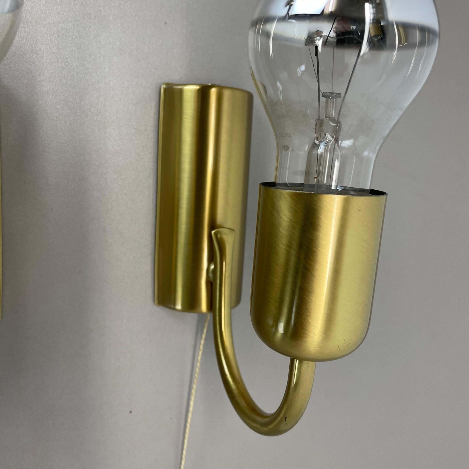 Set Of Two Minimalist Brass Wall Lights Sconces, Italy 1970s photo vintage