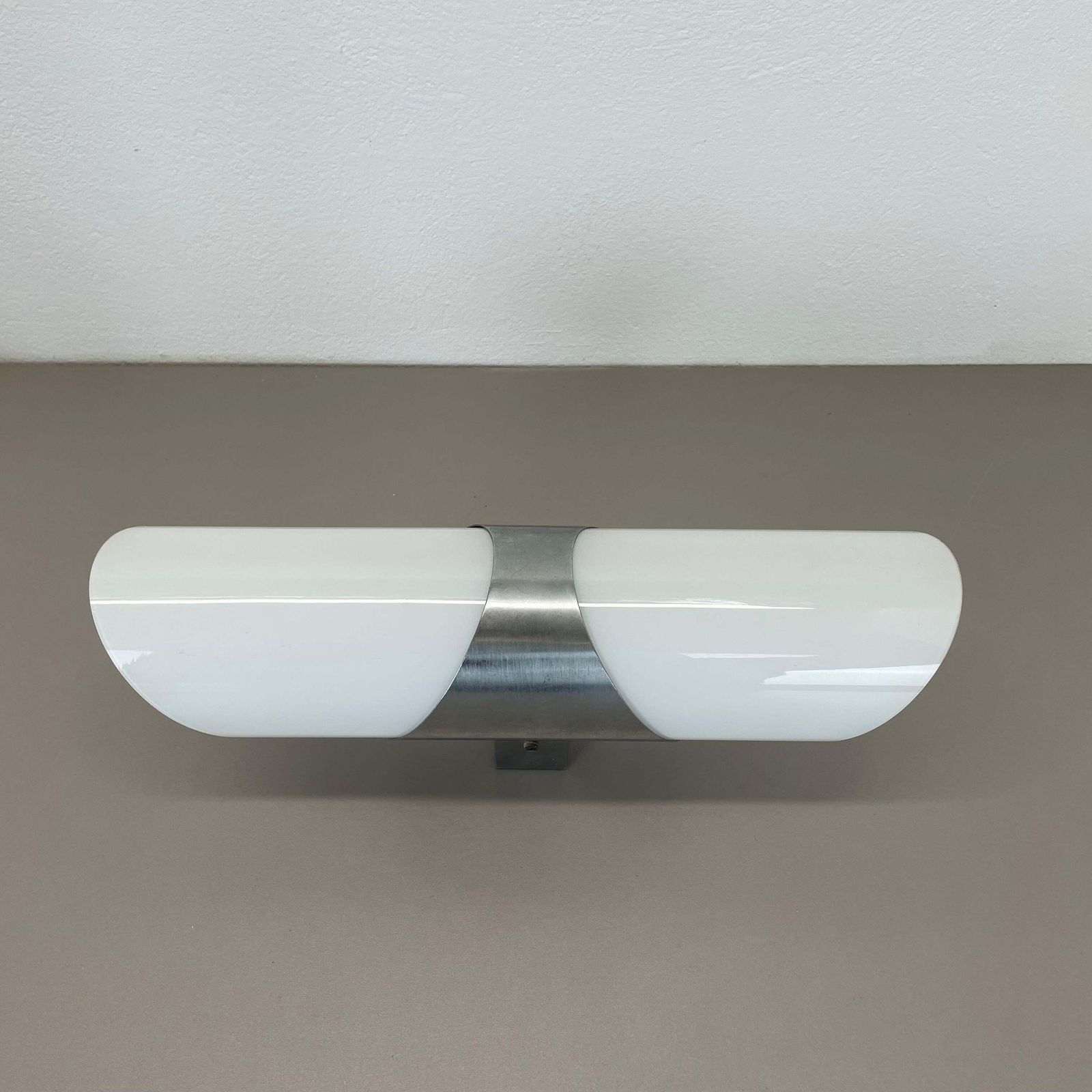 Rare Xxl 40cm Silver Metal And Satin Glass Tube "Torch" Wall Light, Italy 1970s photo furniture