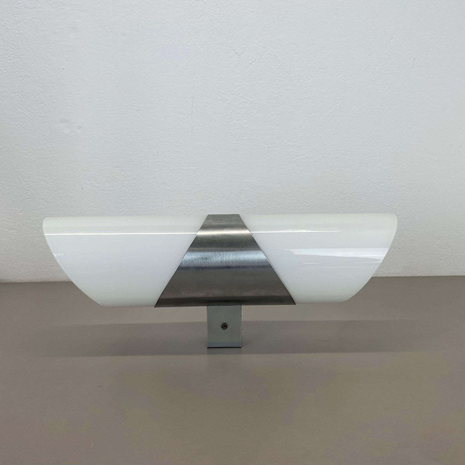 Rare Xxl 40cm Silver Metal And Satin Glass Tube "Torch" Wall Light, Italy 1970s photo Lighting