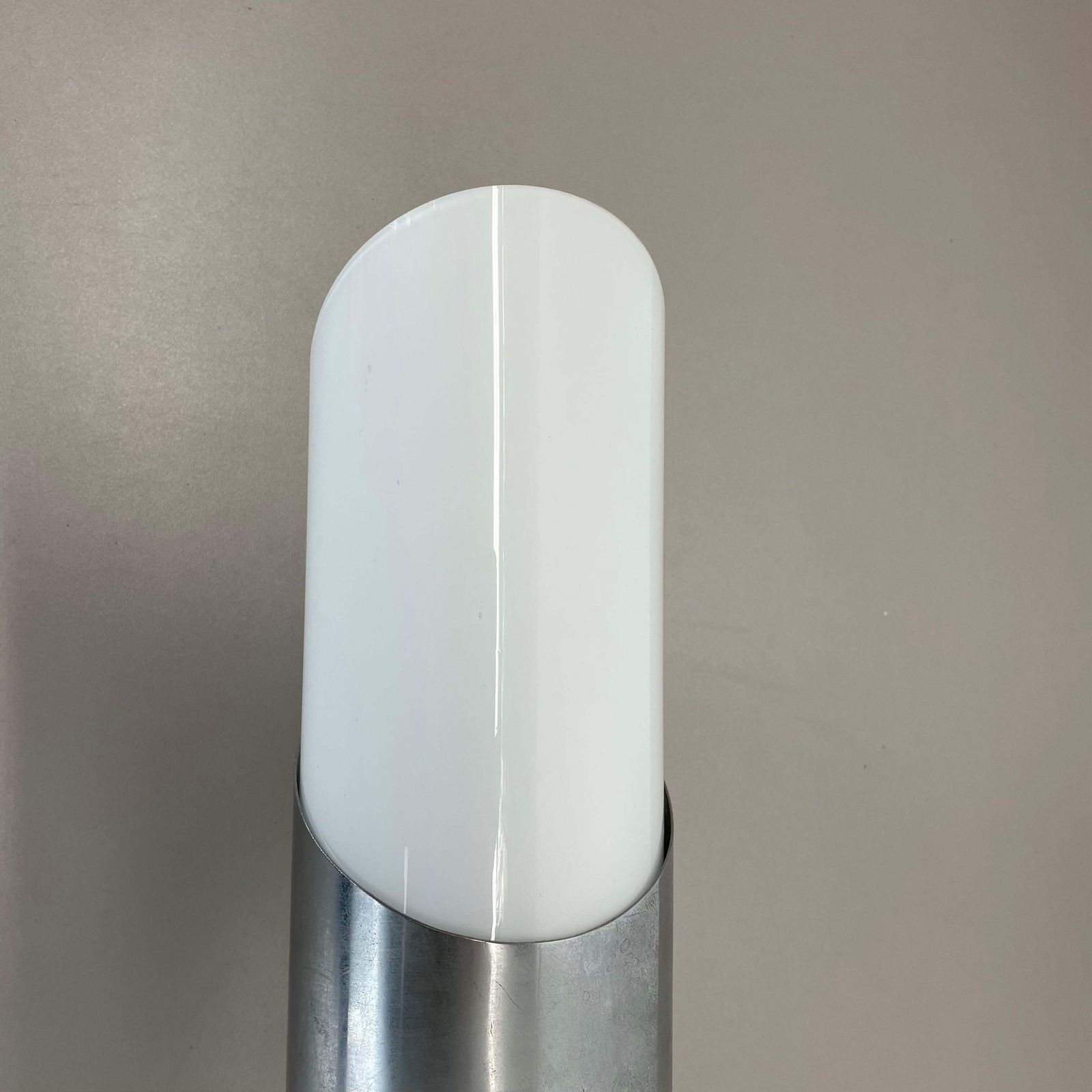 Rare Xxl 40cm Silver Metal And Satin Glass Tube "Torch" Wall Light, Italy 1970s photo buy