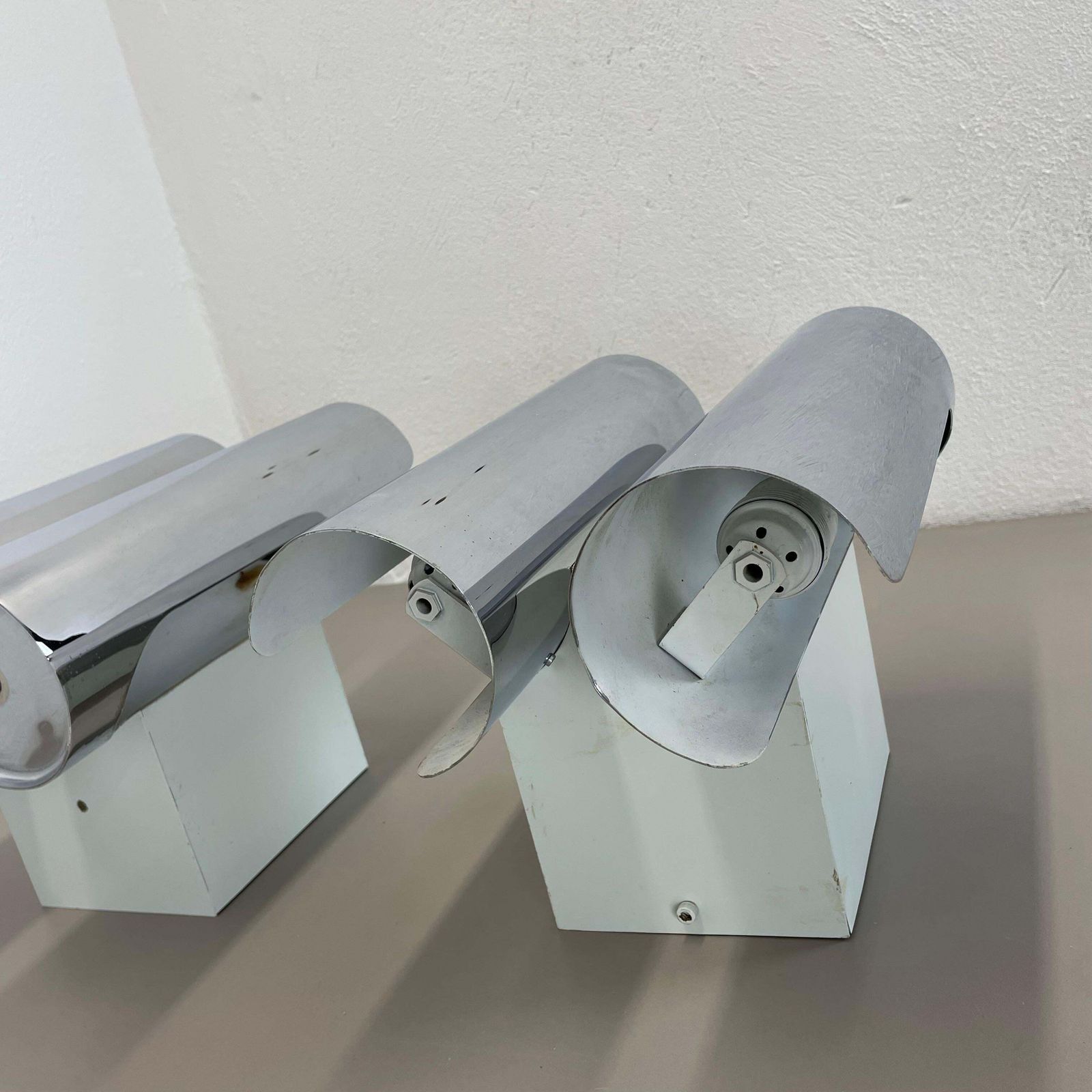 2600.0 Set Of 2 Modernist Xxl 30cm Atomic Space Age Chromed Wall Lights, Germany 1970s photo