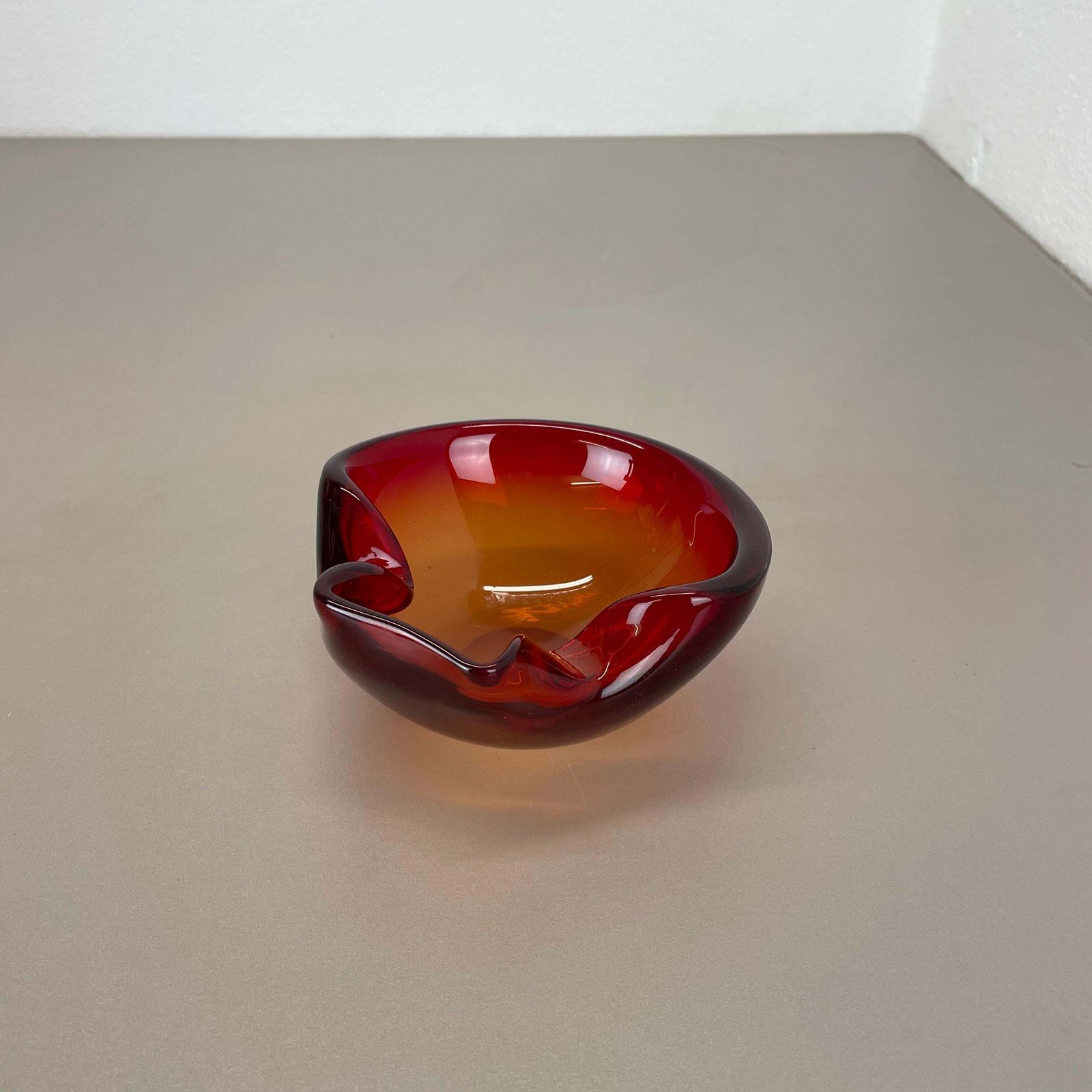 Rare Murano Glass "Red Yellow"  Bowl Element Shell Ashtray Murano, Italy, 1970s photo for sale