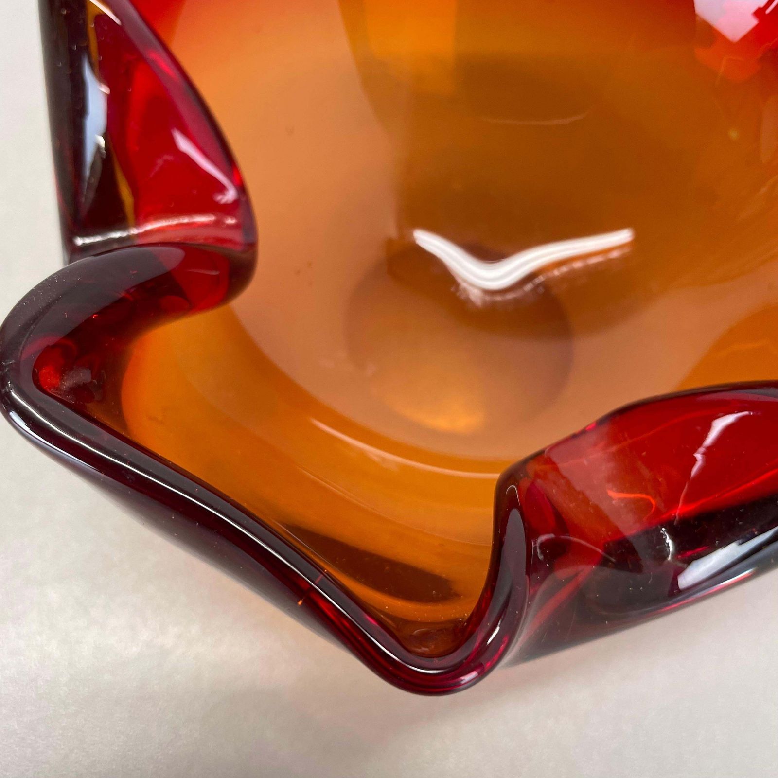 photo for sale Rare Murano Glass "Red Yellow"  Bowl Element Shell Ashtray Murano, Italy, 1970s