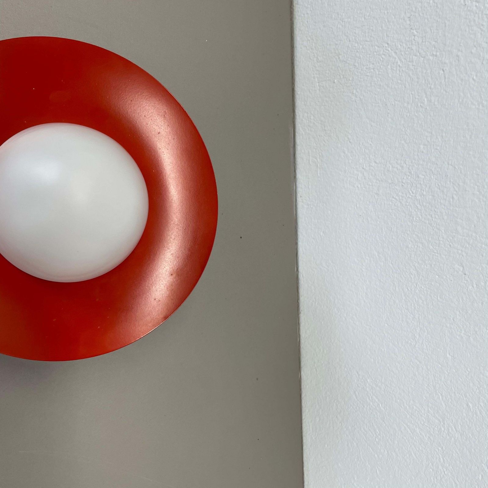 Red Round 20cm Stilnovo Style Metal Opaline Glass Wall Light, Italy, 1960s photo 477.0