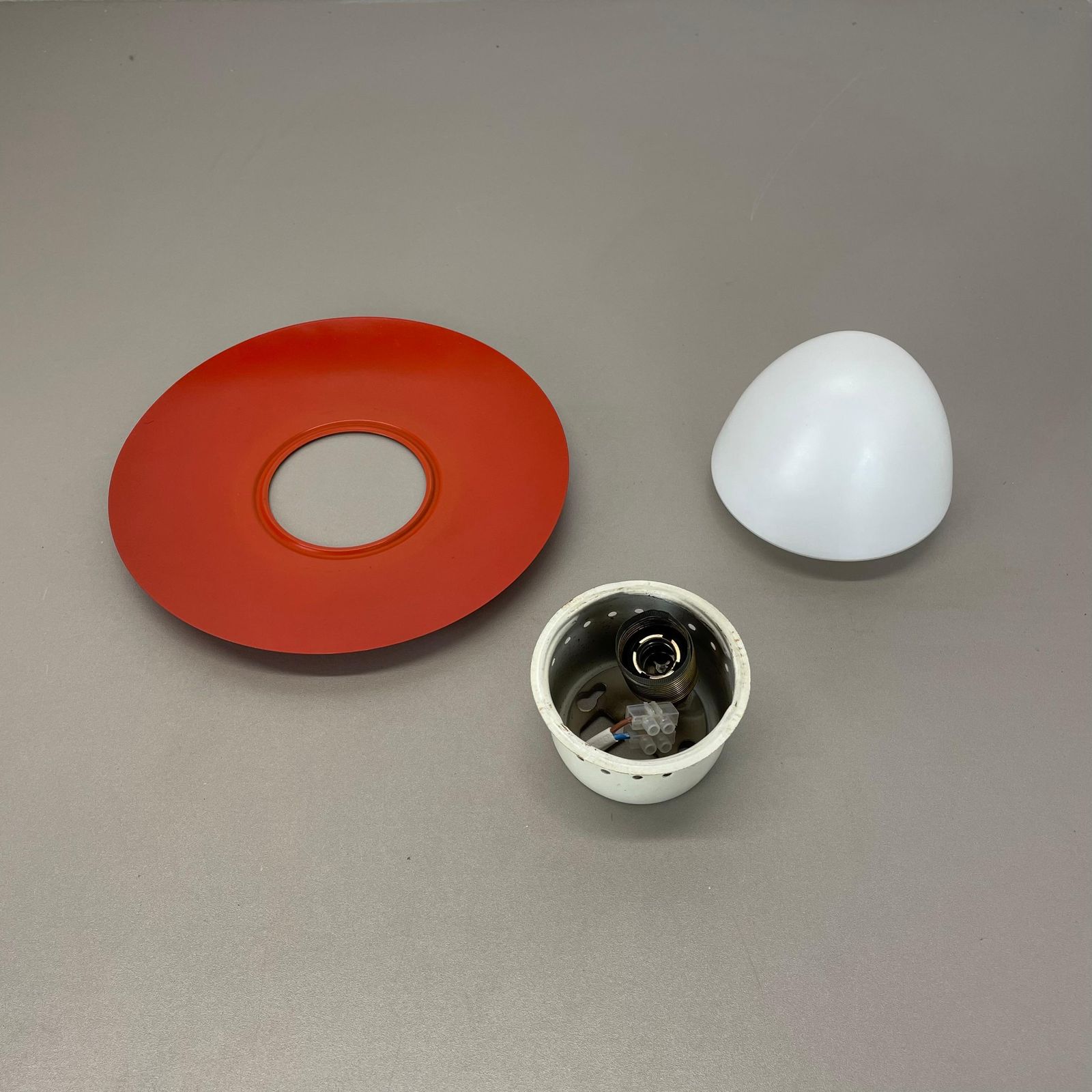 Red Round 20cm Stilnovo Style Metal Opaline Glass Wall Light, Italy, 1960s photo vintage
