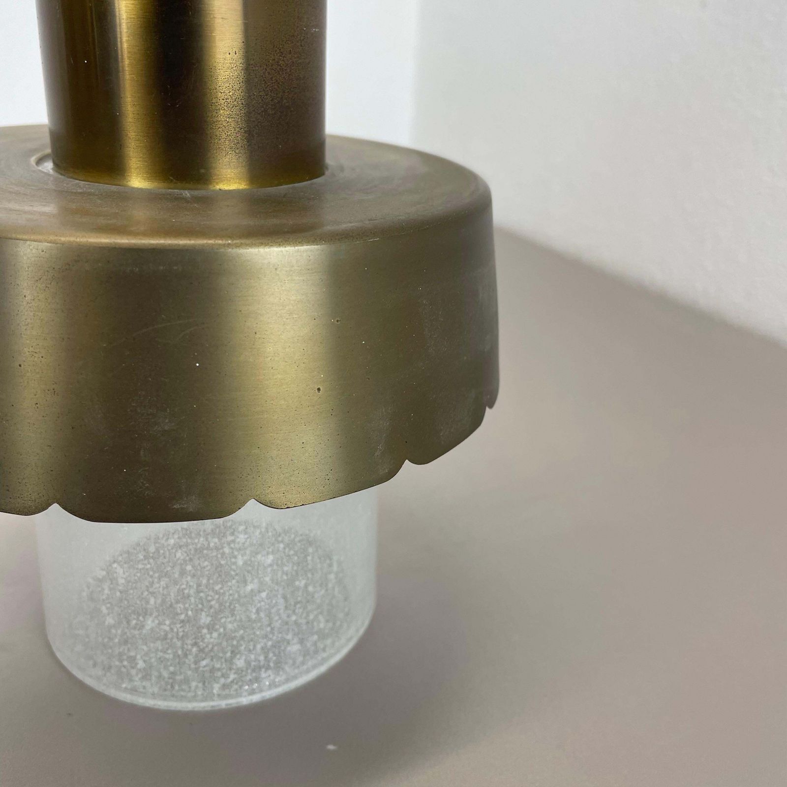 photo for sale Set Of Two Minimalist Brass And Glass "Tube" Ceiling Light, Italy 1970s