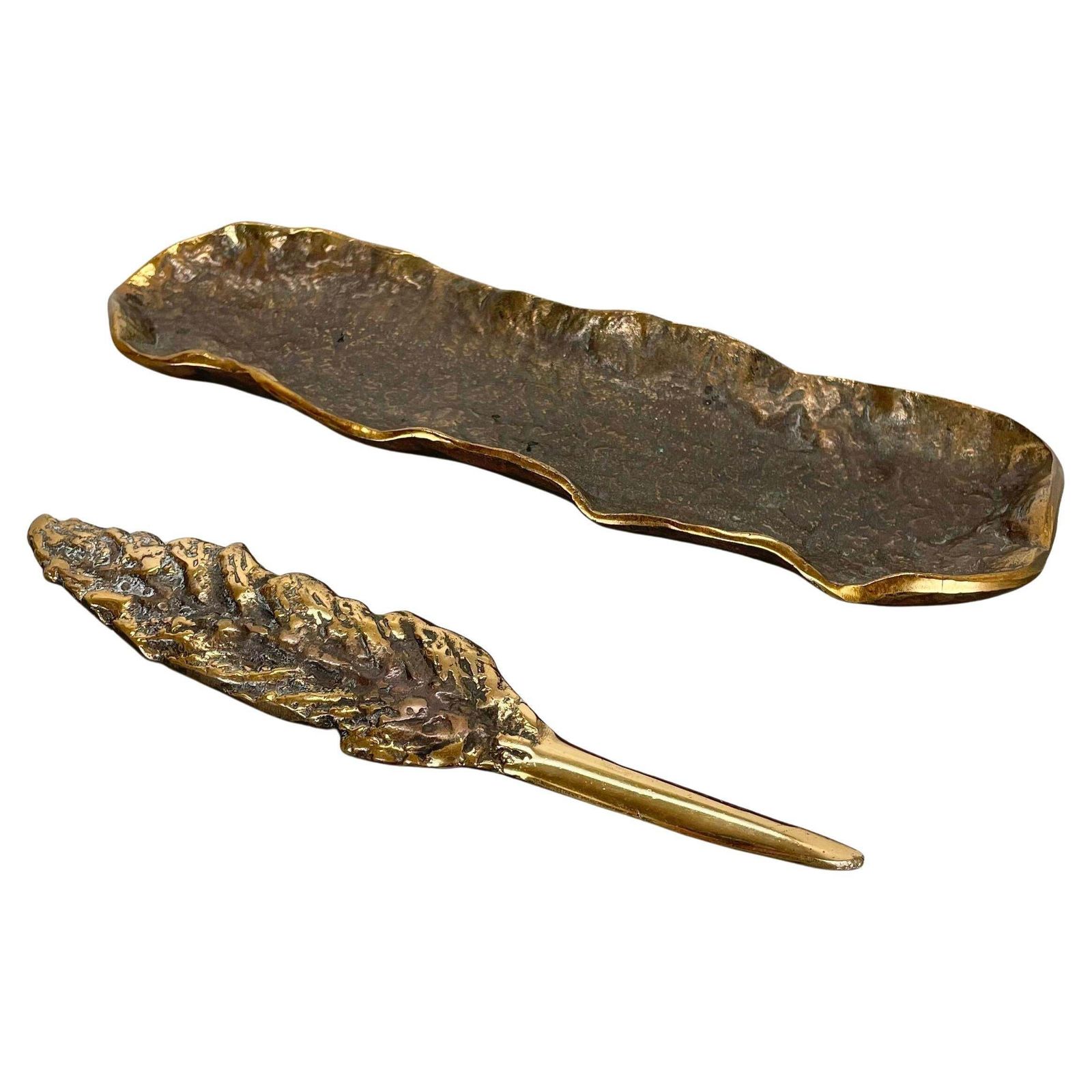 Bronze Desk Shell Plate And Letter Opener Auböck Hagenauer Era, Germany, 1970s