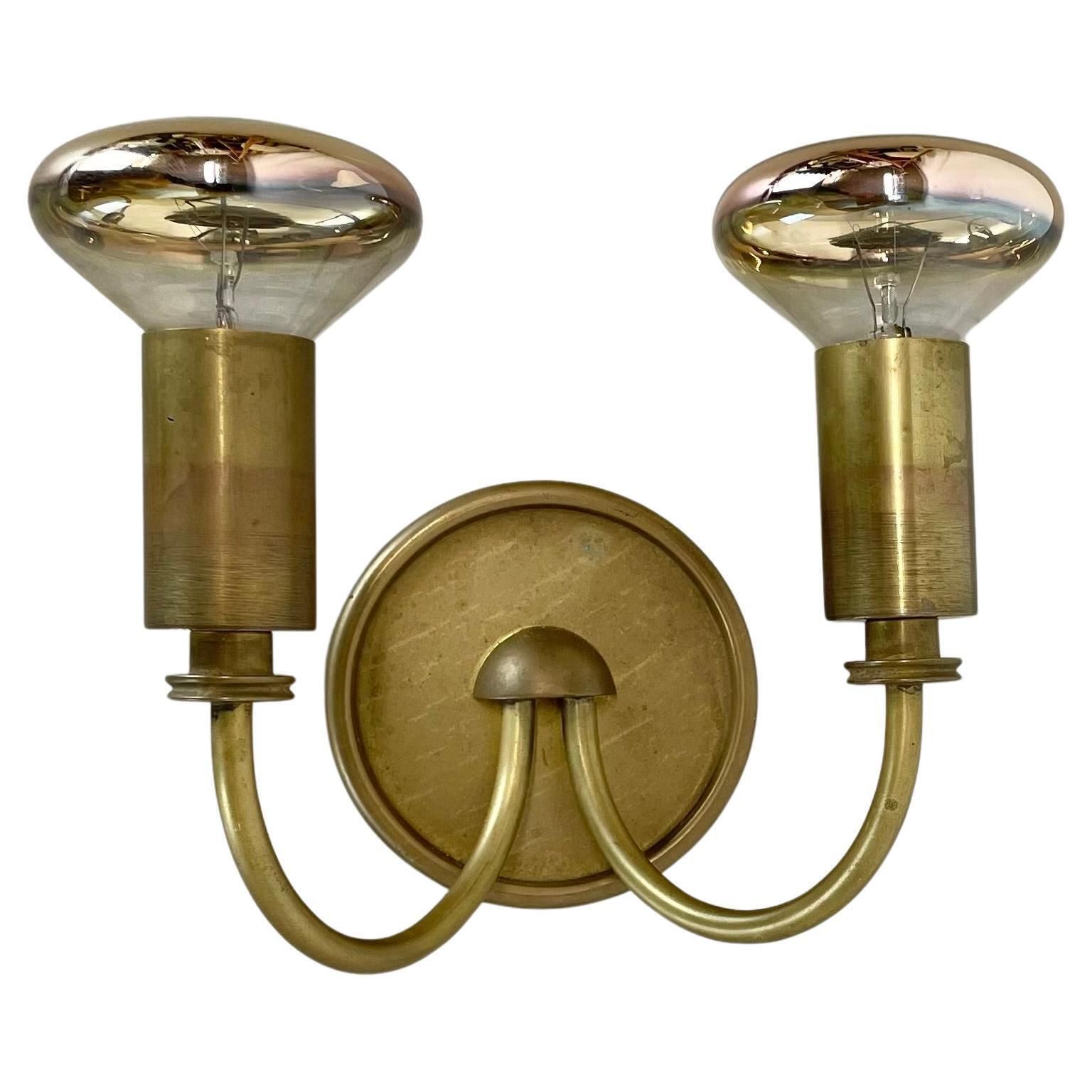 Small 2 Lights Modernist Brass Floral Theatre Wall Light Sconce, France, 1950s