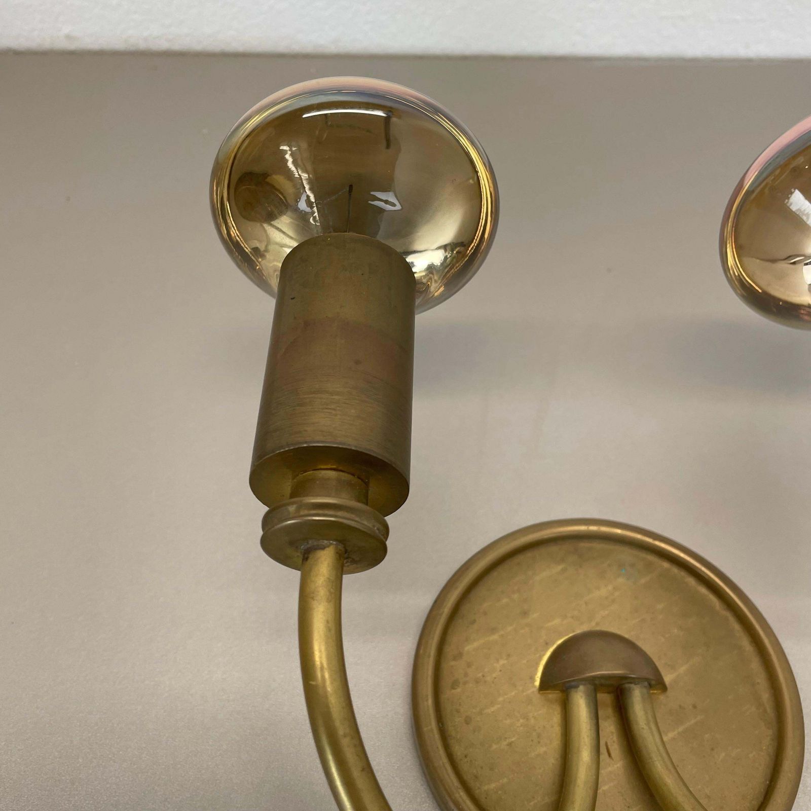 photo for sale Small 2 Lights Modernist Brass Floral Theatre Wall Light Sconce, France, 1950s