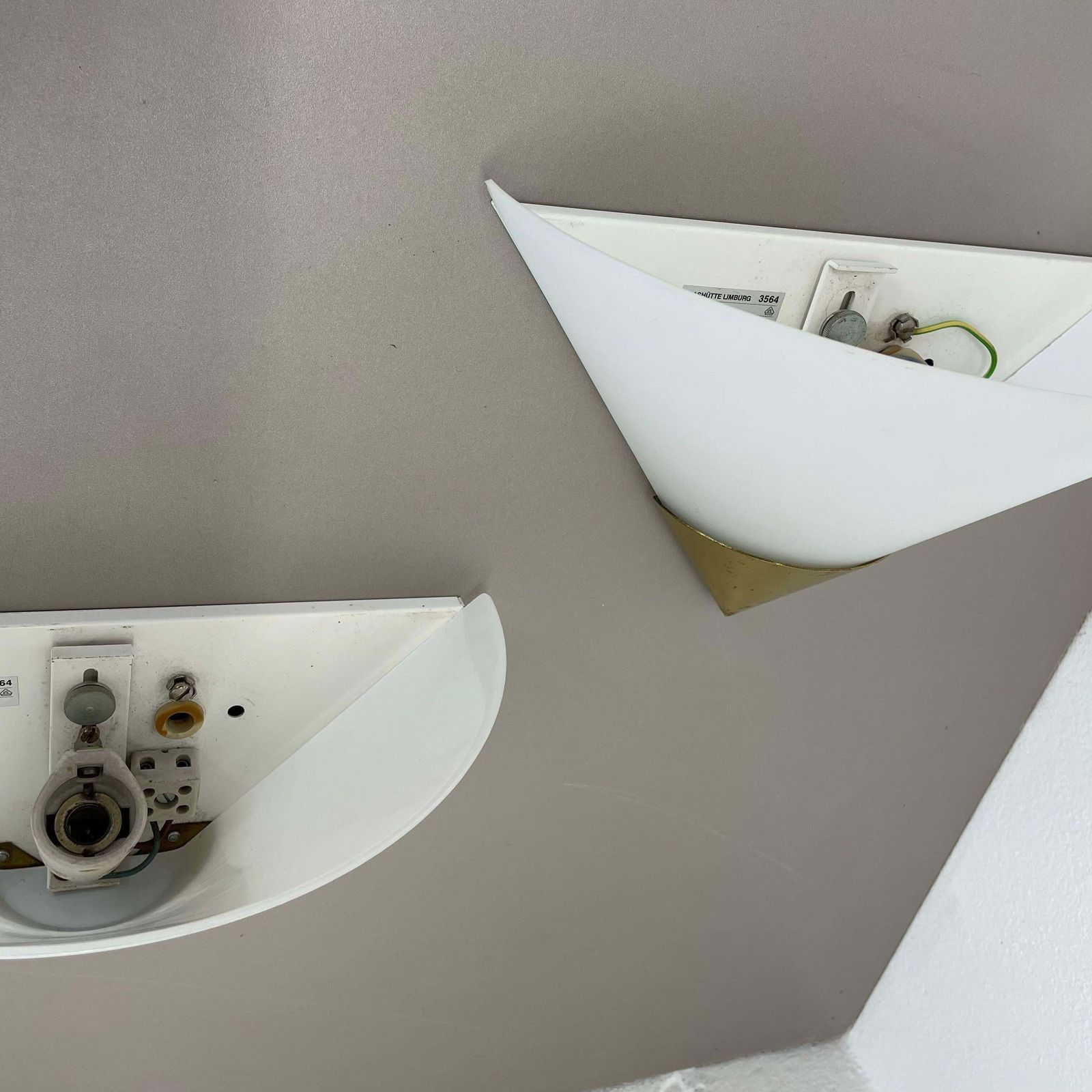 photo furniture Set Of 2 Brass And Satin Glass Wall Lights By Glashütte Limburg, Germany, 1980s