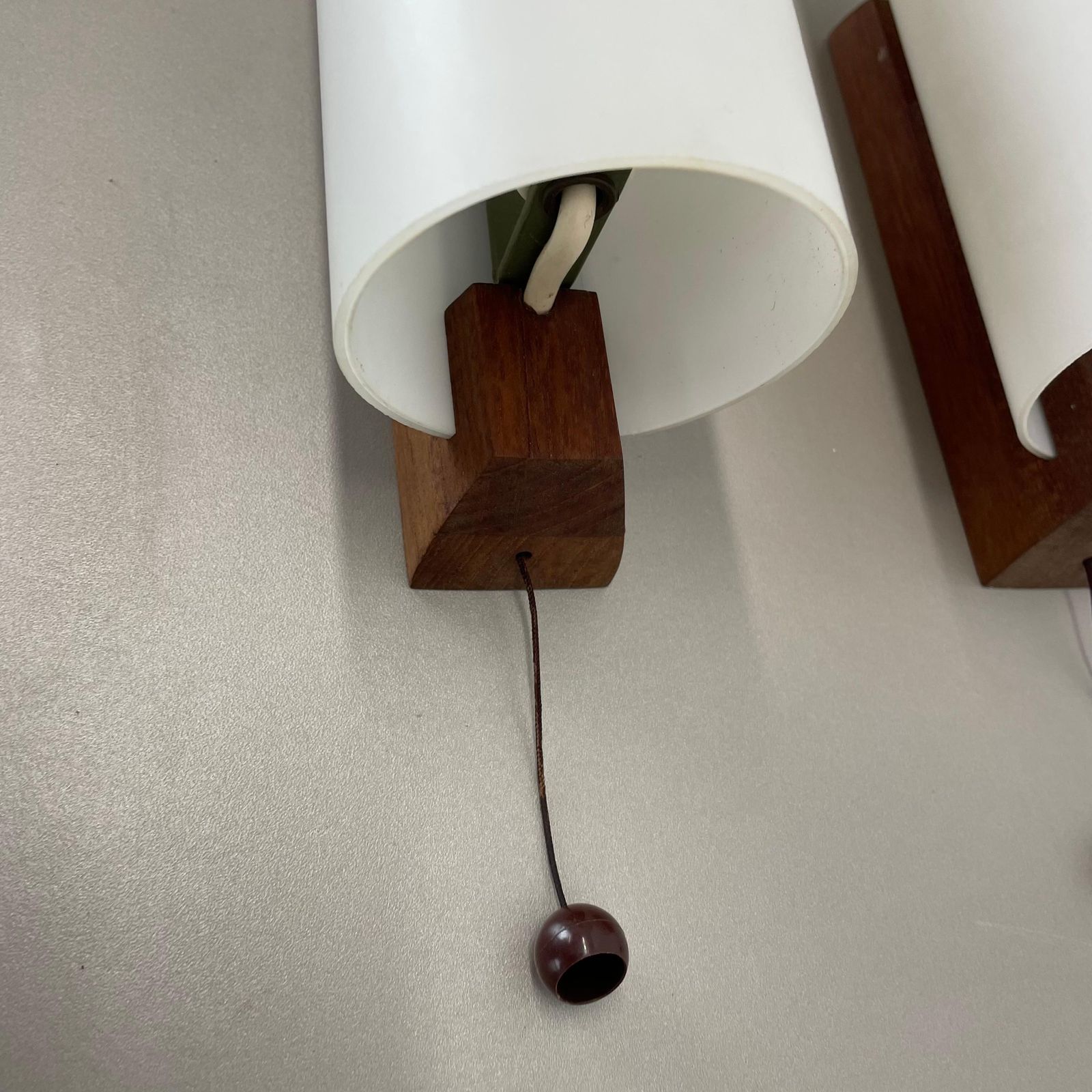 Set Of 2 Minimalist Satin White Glass And Teak Wall Light, Denmark, 1960s photo 619.0