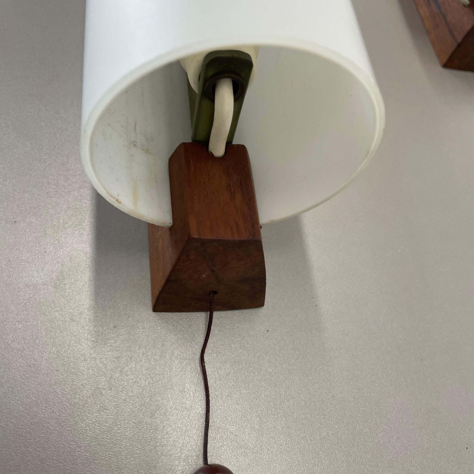Set Of 3 Minimalist Satin White Glass And Teak Wall Light, Denmark, 1960s photo buy
