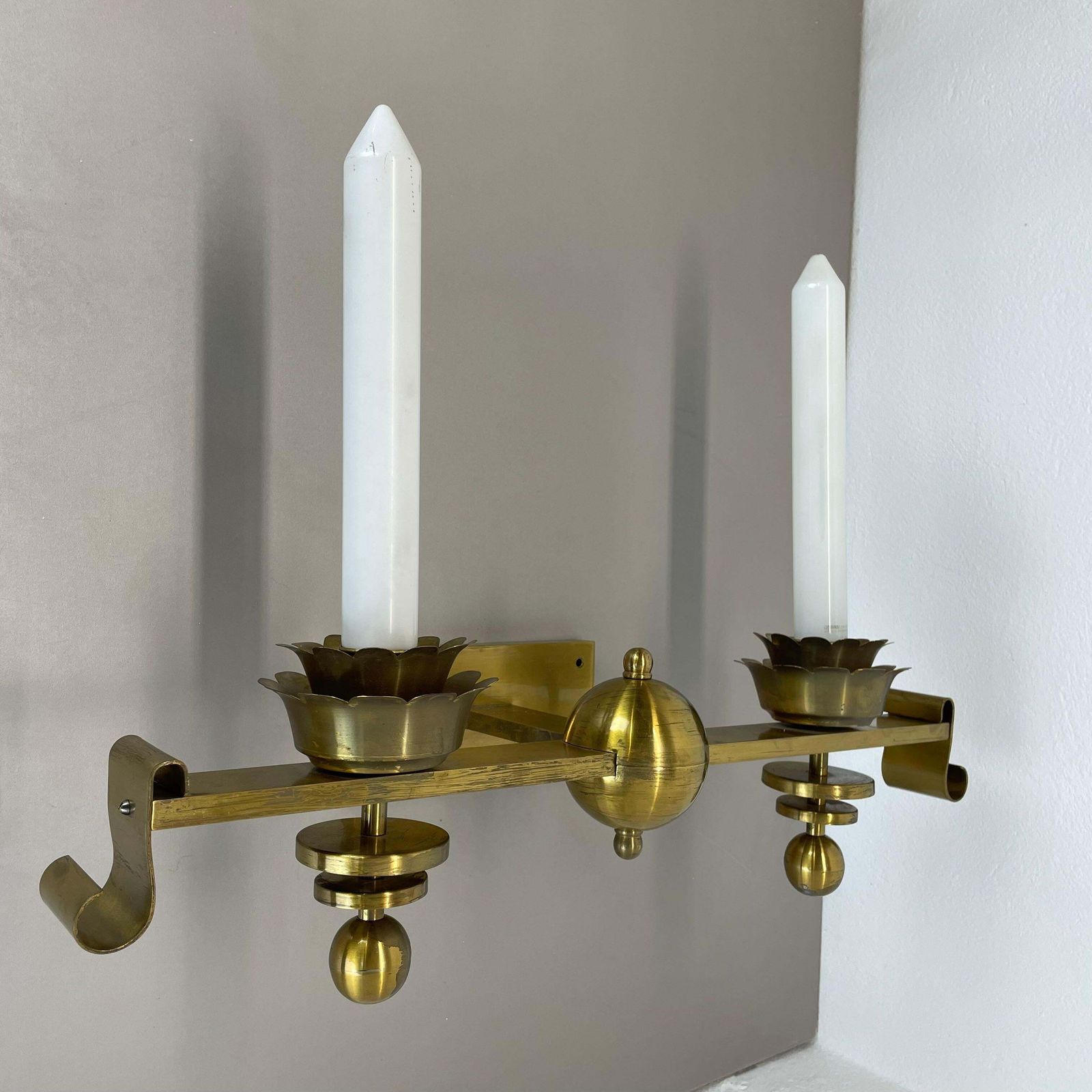 Rare Xxl Art Deco 65cm Solid Brass Stilnovo Style Theatre Wall Light Italy 1950s photo furniture