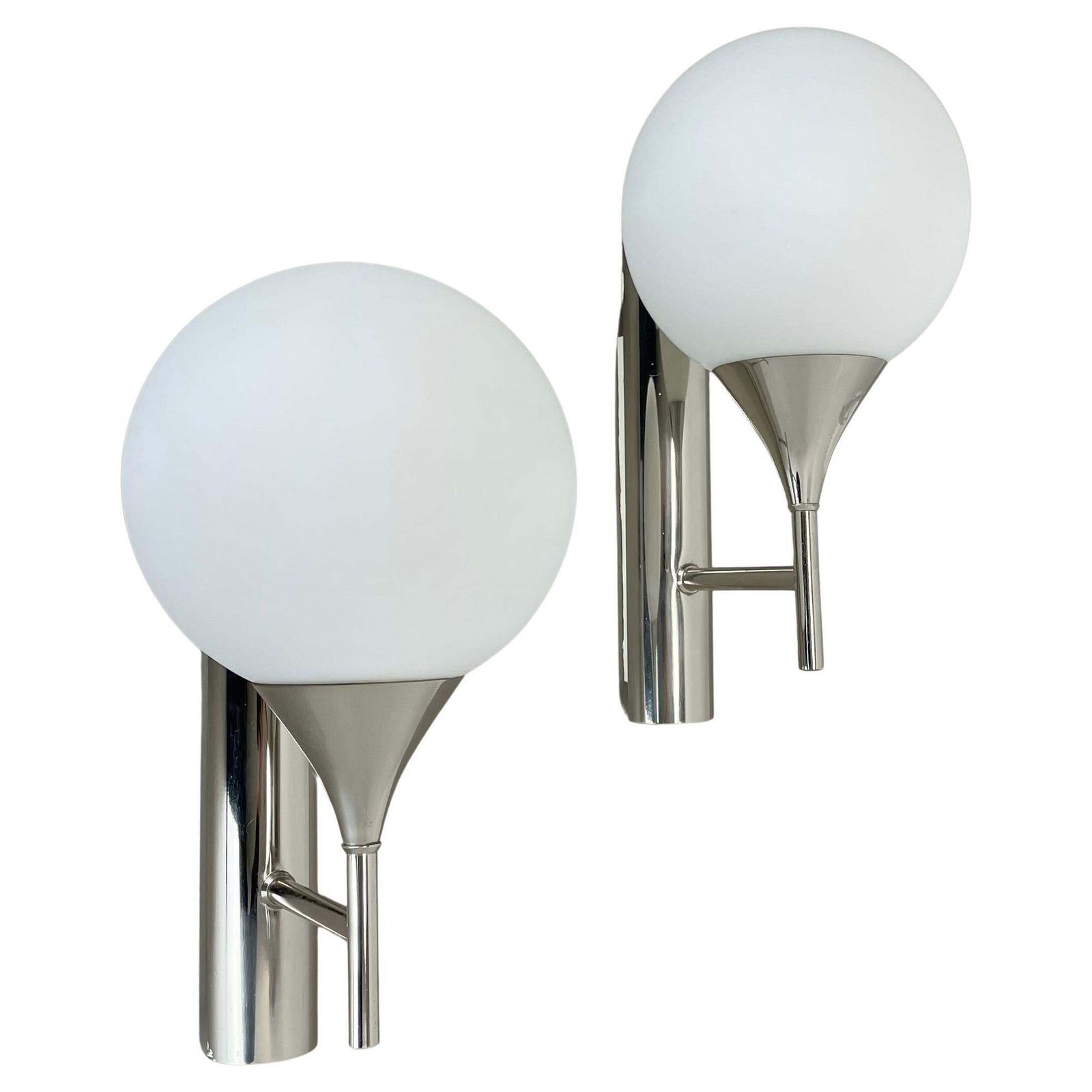 Set Of 2 Chrome Tube "Ball" Wall Lights By Gaetano Sciolari Attrib. Italy 1970s