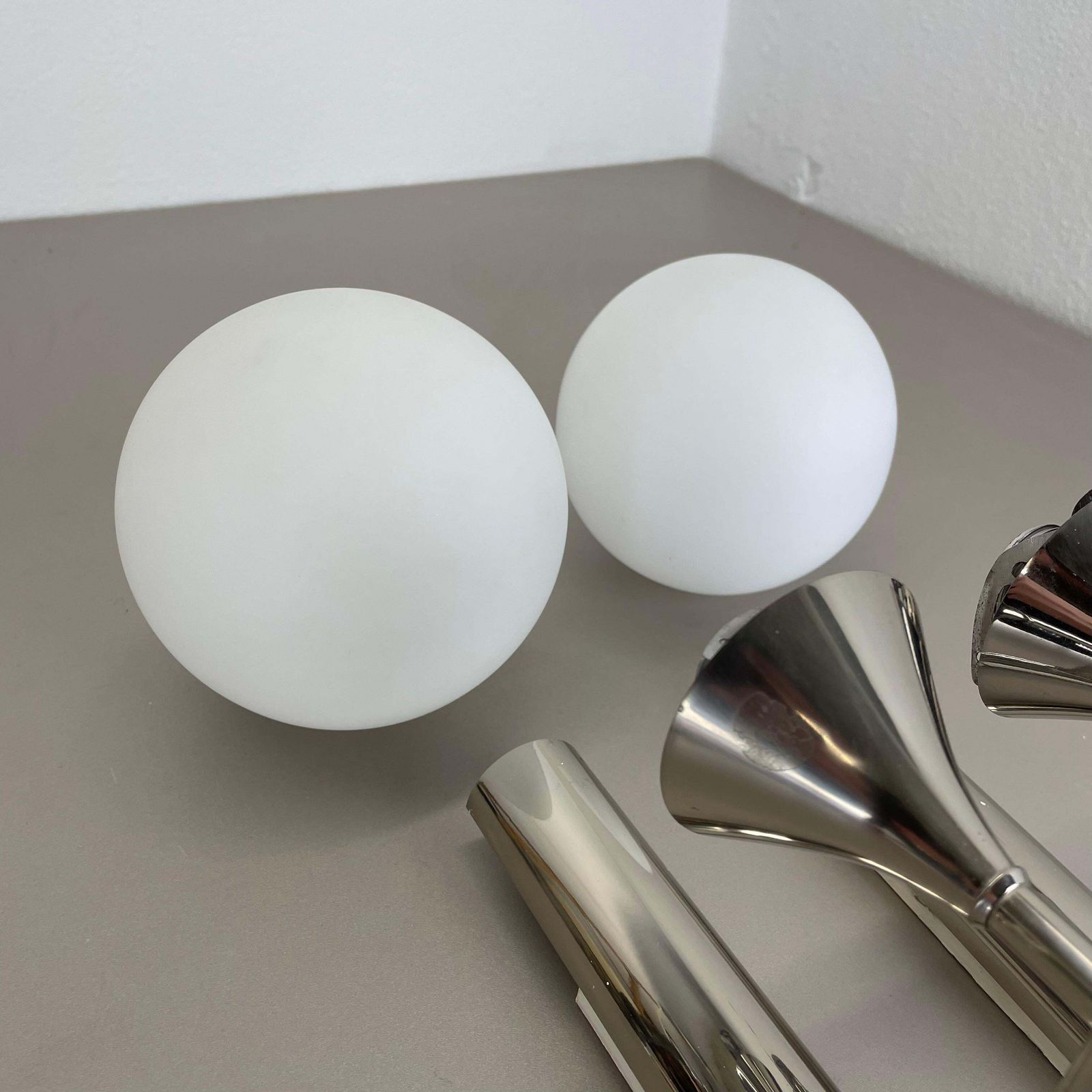 841.0 Set Of 2 Chrome Tube "Ball" Wall Lights By Gaetano Sciolari Attrib. Italy 1970s photo