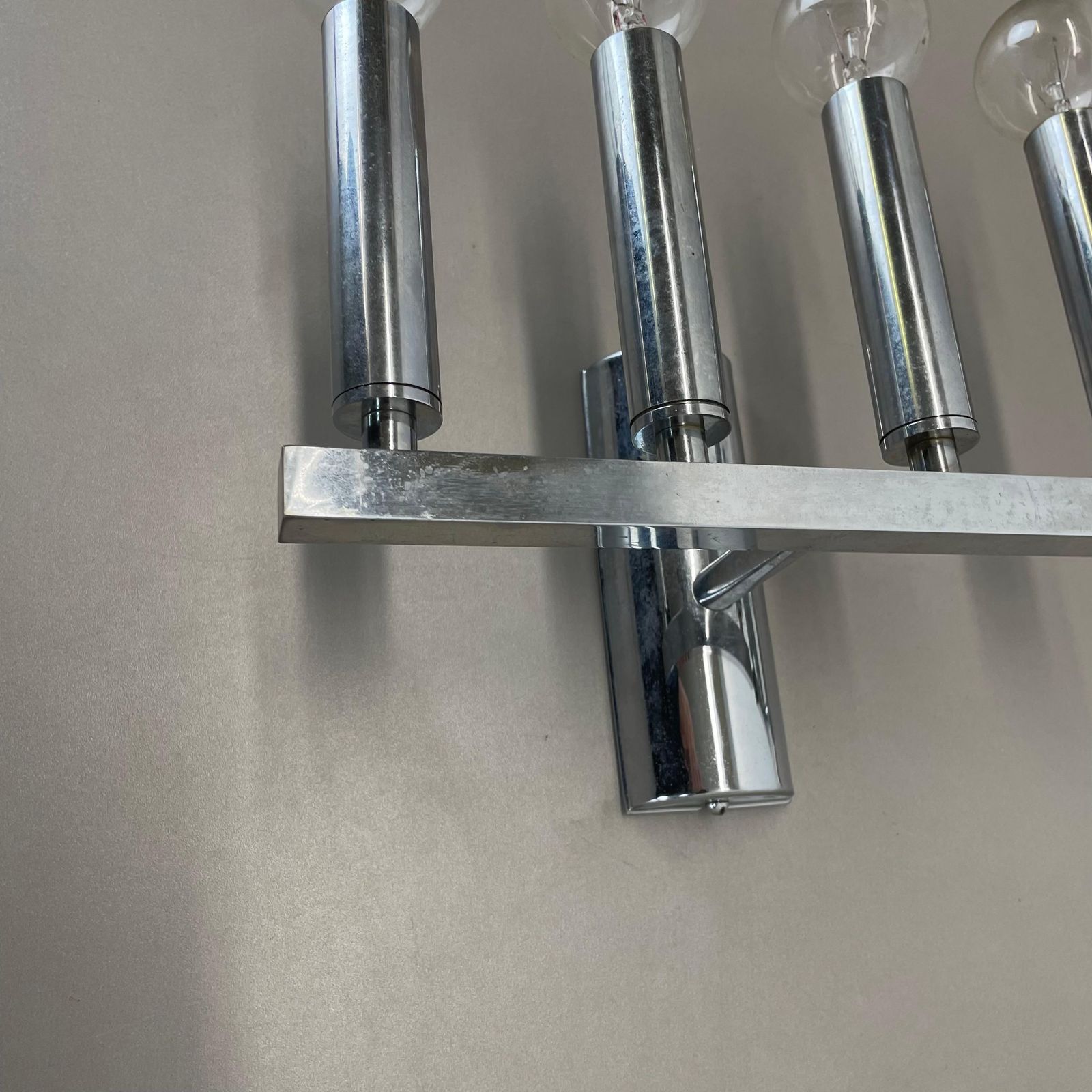 photo furniture Set Of 2 Chrome Tube "Torch" Wall Lights By Gaetano Sciolari Attrib. Italy 1970s