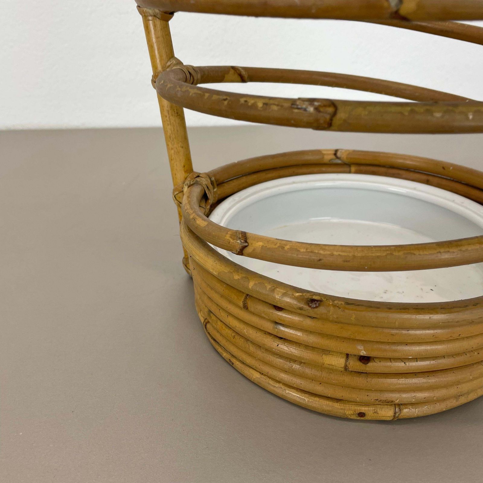 Large Looped 60cm Midcentury Rattan Bauhaus Umbrella Stand, France, 1970s photo Home Decor