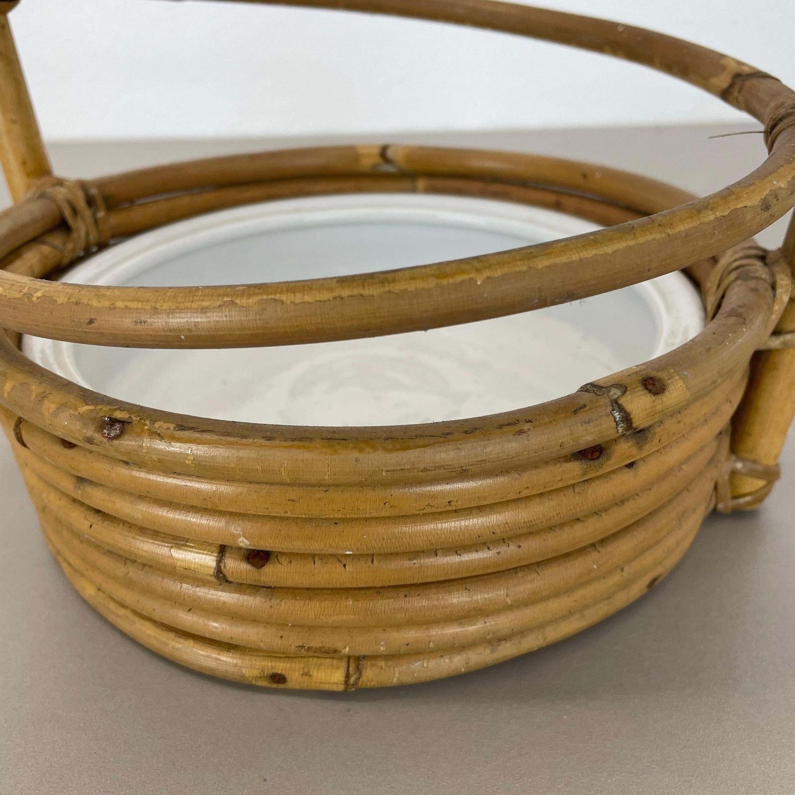Large Looped 60cm Midcentury Rattan Bauhaus Umbrella Stand, France, 1970s photo 575.0