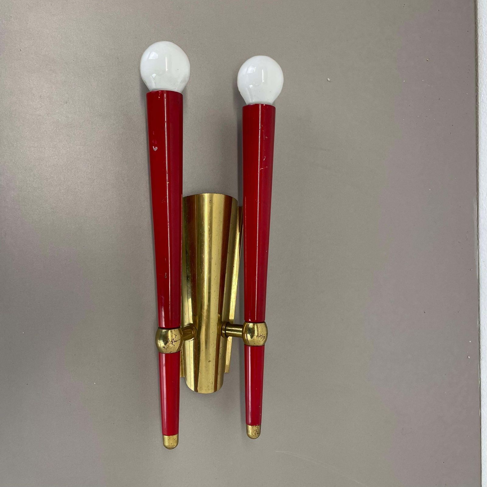 Rare Minimalist 32cm Brass Stilnovo Style Theatre Wall Light Sconce, Italy 1950s photo Lighting