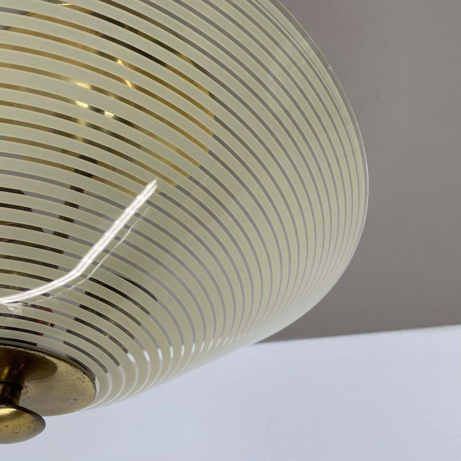 Modernist Stilnovo Style Brass And Glass Ceiling Flushmount Light, Italy 1950s photo buy