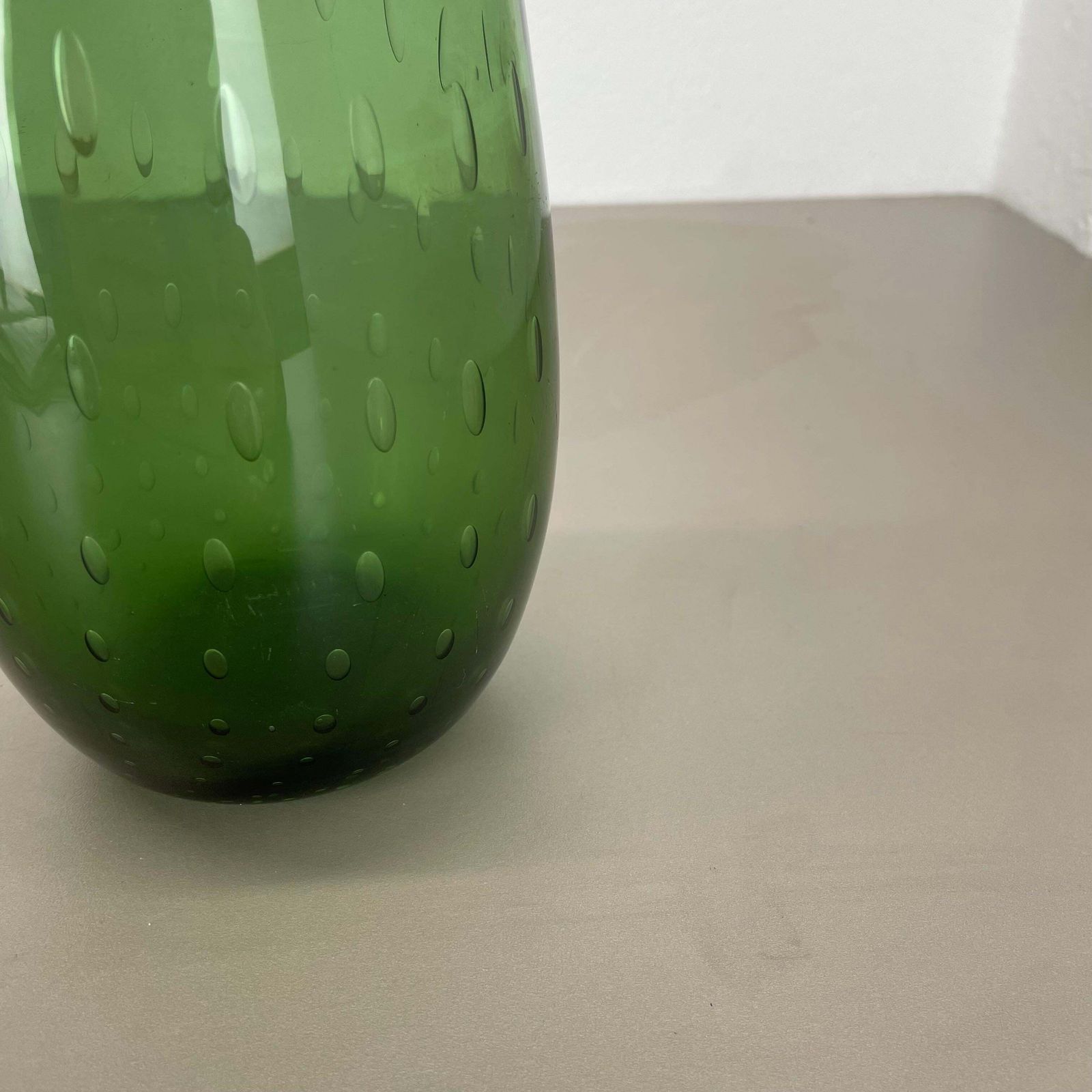 Large 33cm Murano Glass Bullicante Bubble "Green" Vase Element, Italy, 1970s photo vintage
