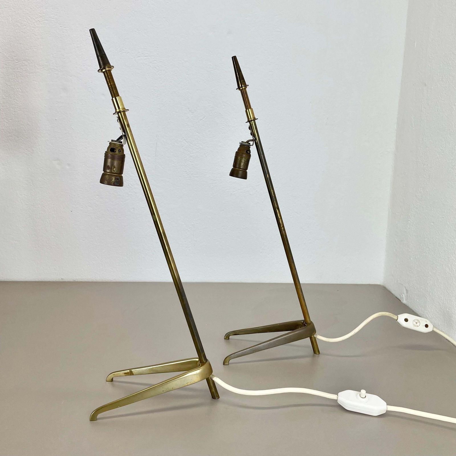 Lighting Set Of 2 Midcentury Modern Brass Table Light By J.T Kalmar Attrib., Austria 1950 photo