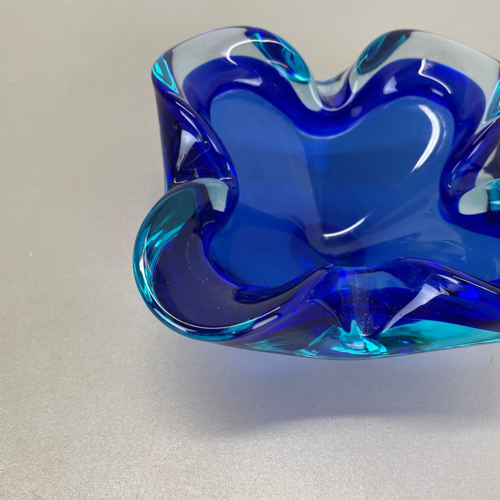 Unique Large Blue Murano Glass Multicolor Bowl Element Shell Italy, 1970 photo buy