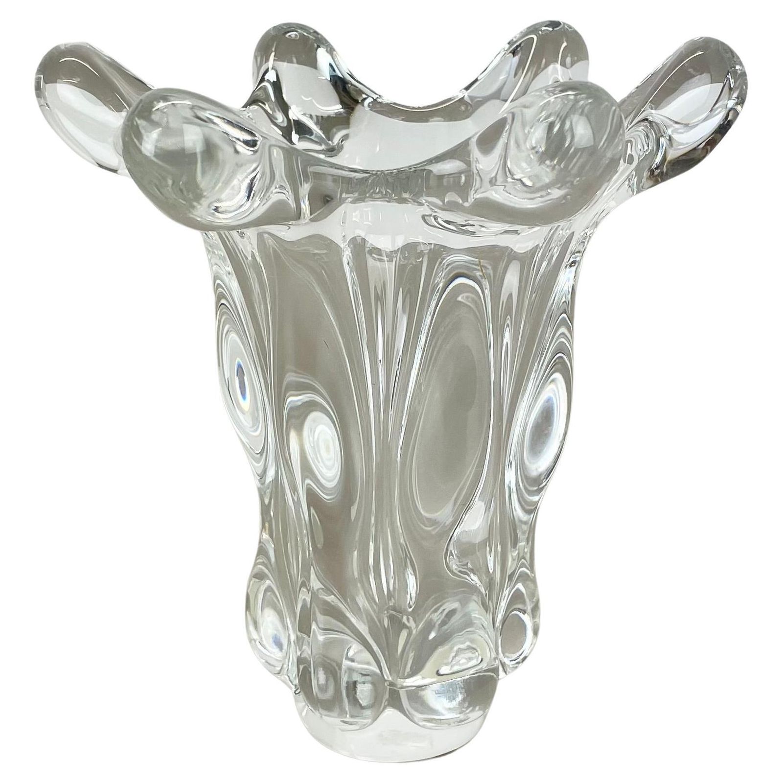 Small Lucid 21cm Floral Bubble Crystal Glass Vase By Art Vannes, France, 1970s