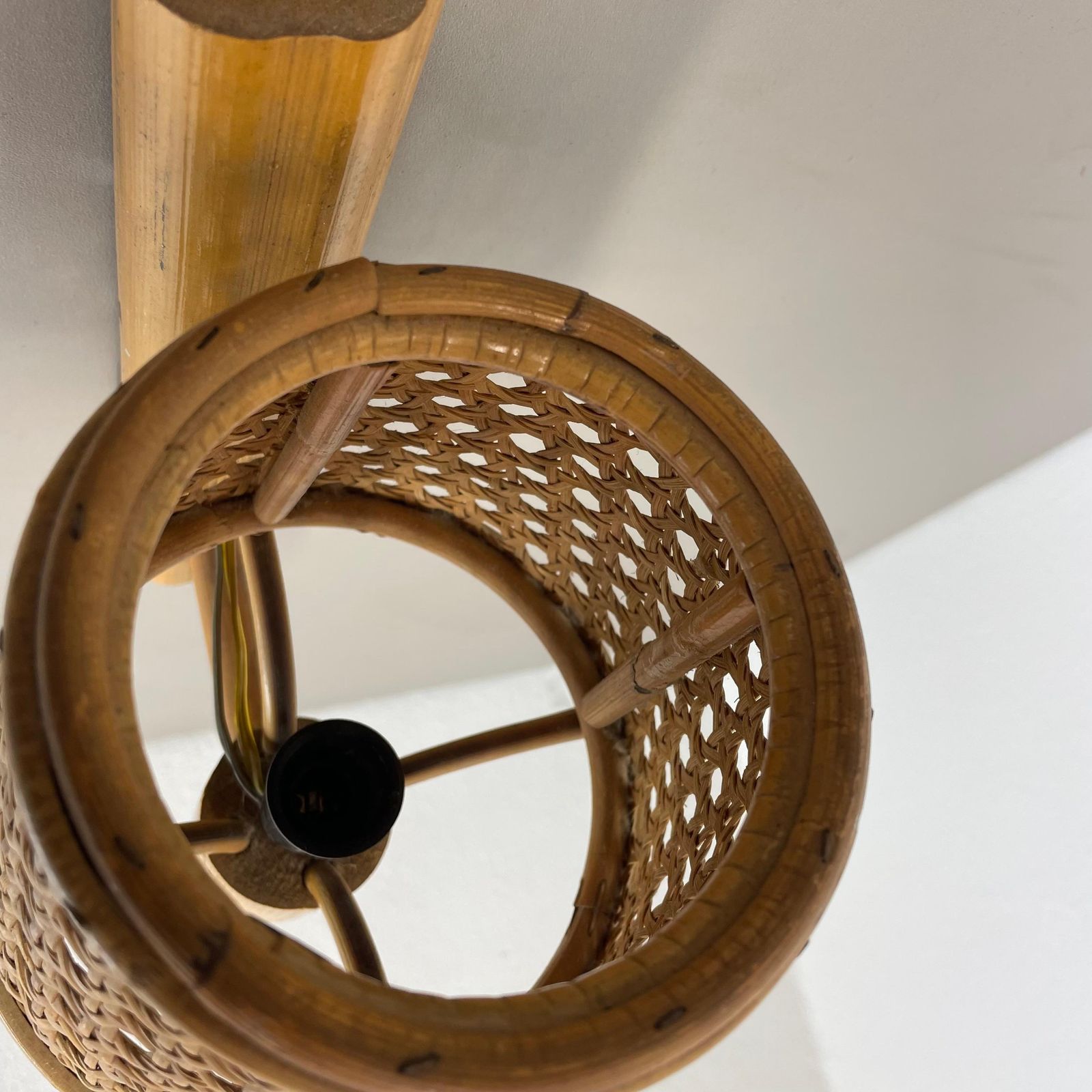 Rare Bamboo, Wicker And Rattan Wall Light In Louis Sognot Style, France, 1950s photo buy