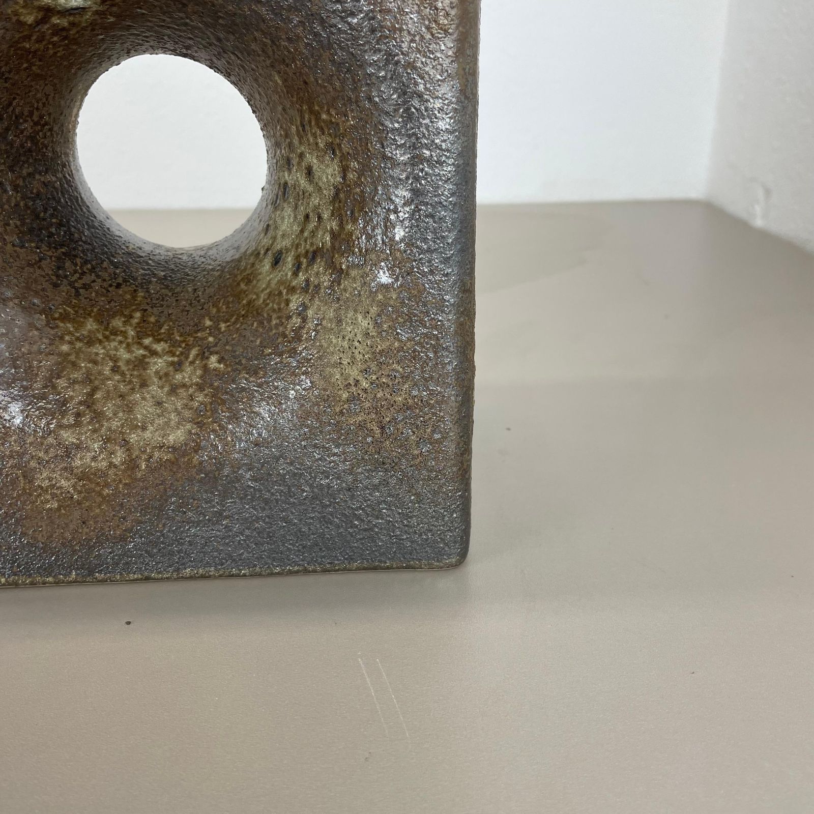 Home Decor Xxl 25cm Brutalist Cubic "Hole" Vase By Piet Vest Ceramics, Netherlands, 1970 photo