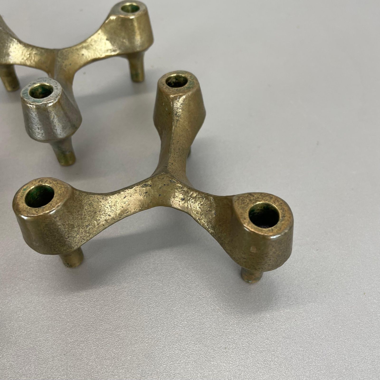 photo for sale Set Of 3 Sculptural Brutalist Tripod Bronze Metal Candleholder, France, 1960s