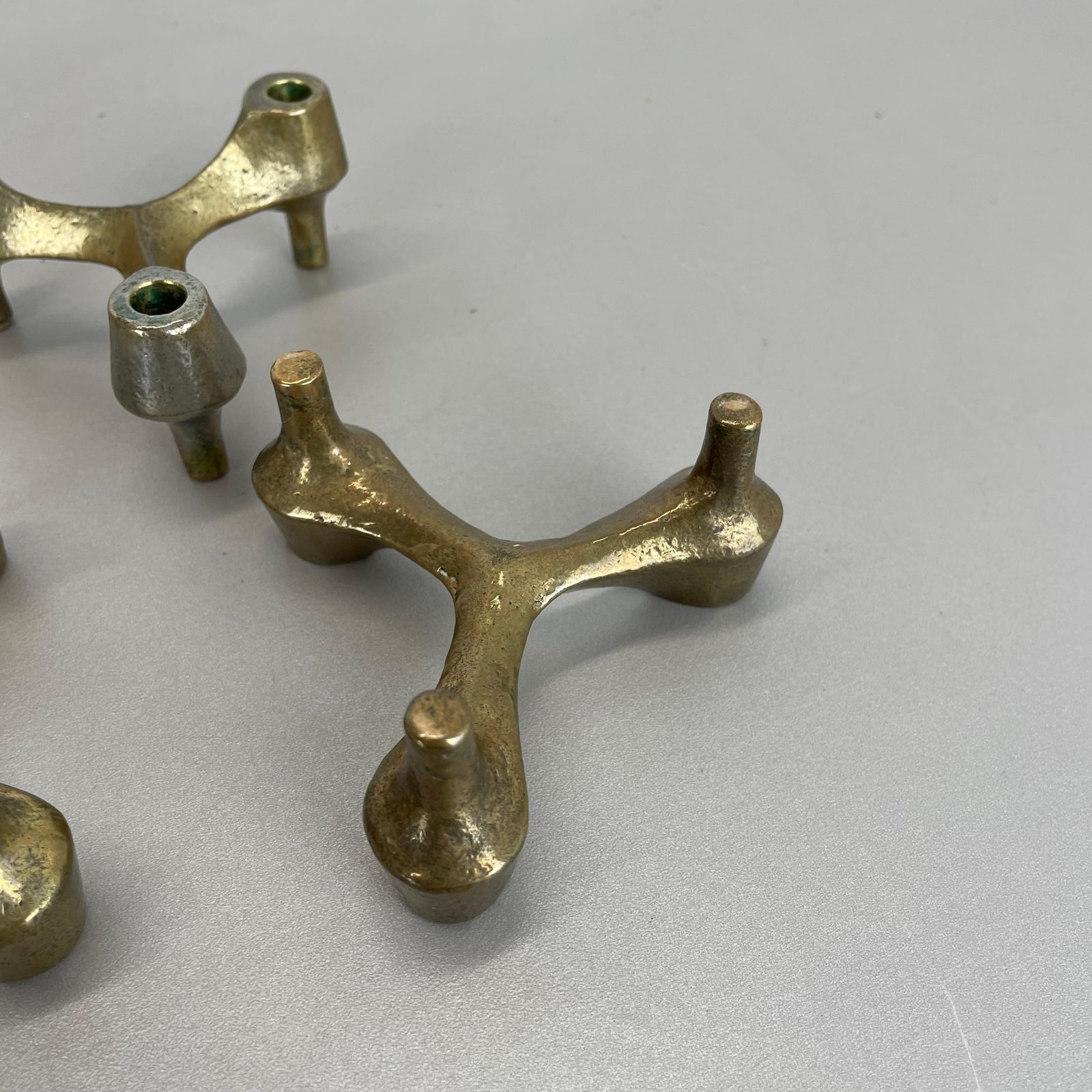 photo buy Set Of 3 Sculptural Brutalist Tripod Bronze Metal Candleholder, France, 1960s