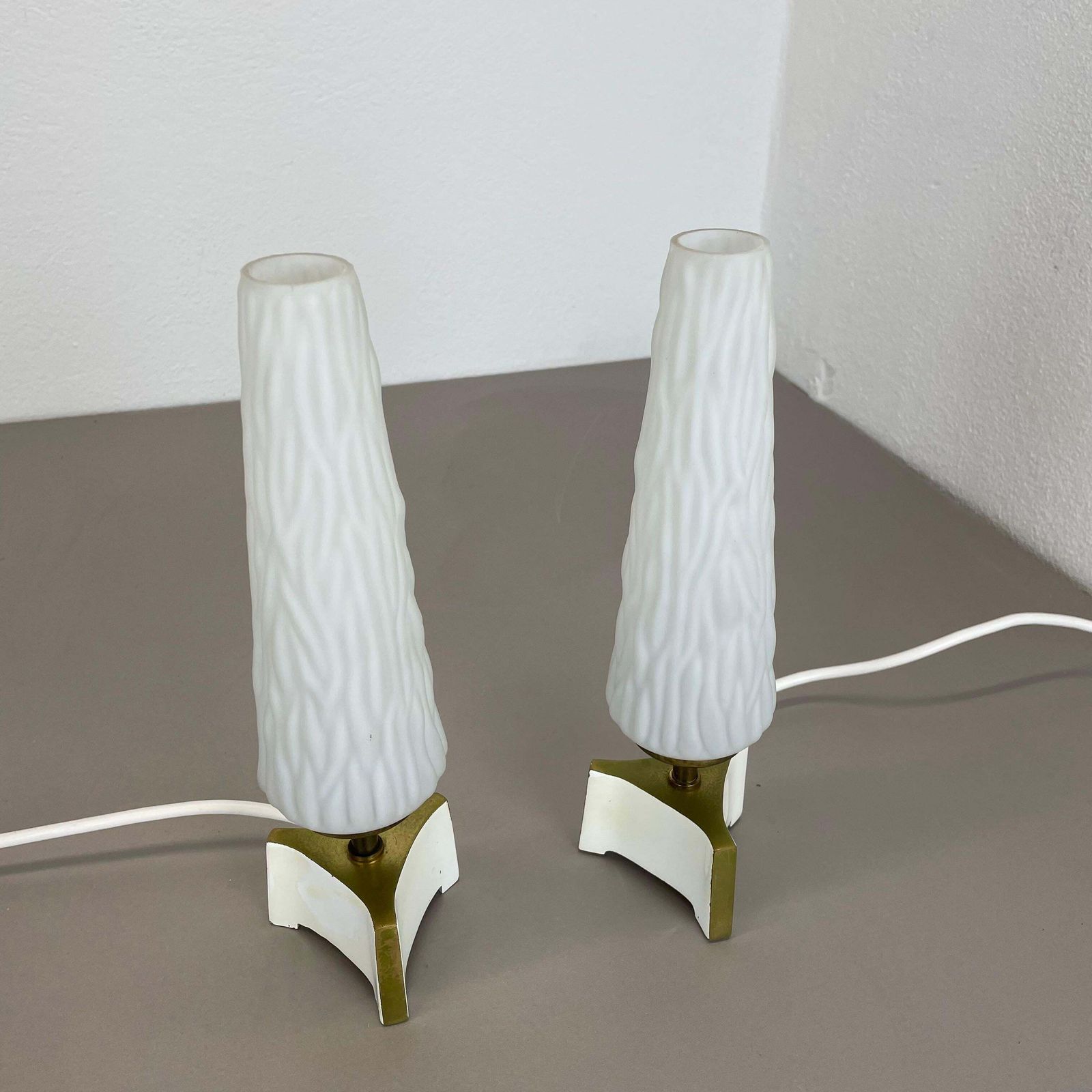 Set Of 2 Stilnovo Sarfatti Style "Cone" Glass And Brass Table Light, Italy 1950s photo furniture