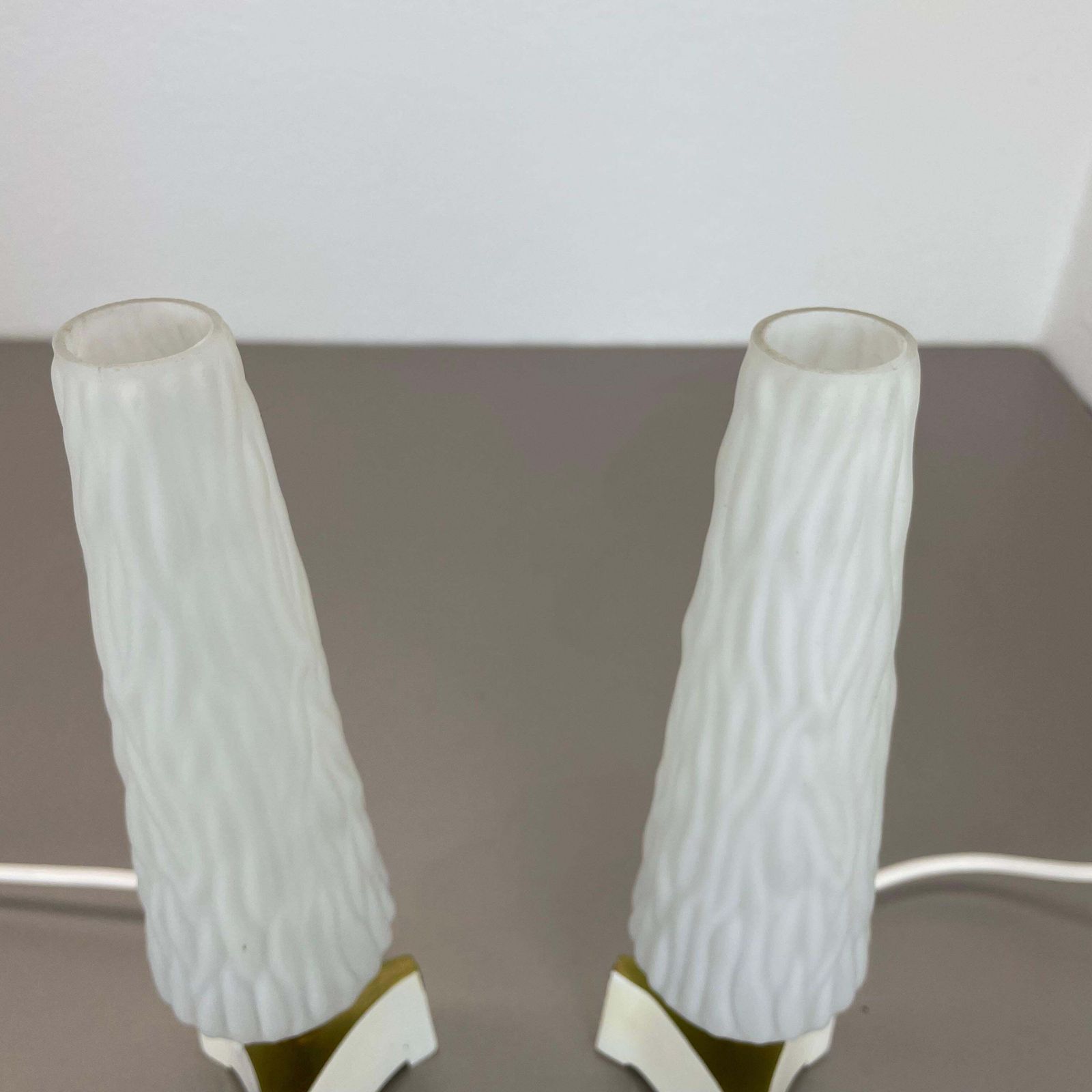 photo furniture Set Of 2 Stilnovo Sarfatti Style "Cone" Glass And Brass Table Light, Italy 1950s