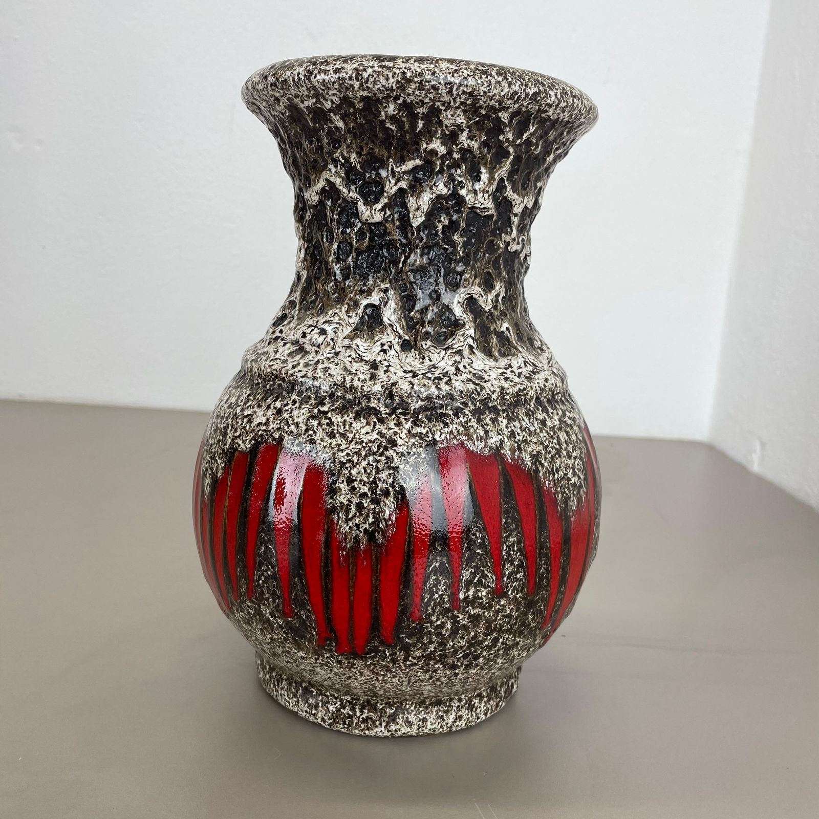 photo buy Large 26cm Zig Zag Lora Pottery Fat Lava Vase By Scheurich, Germany, 1970s