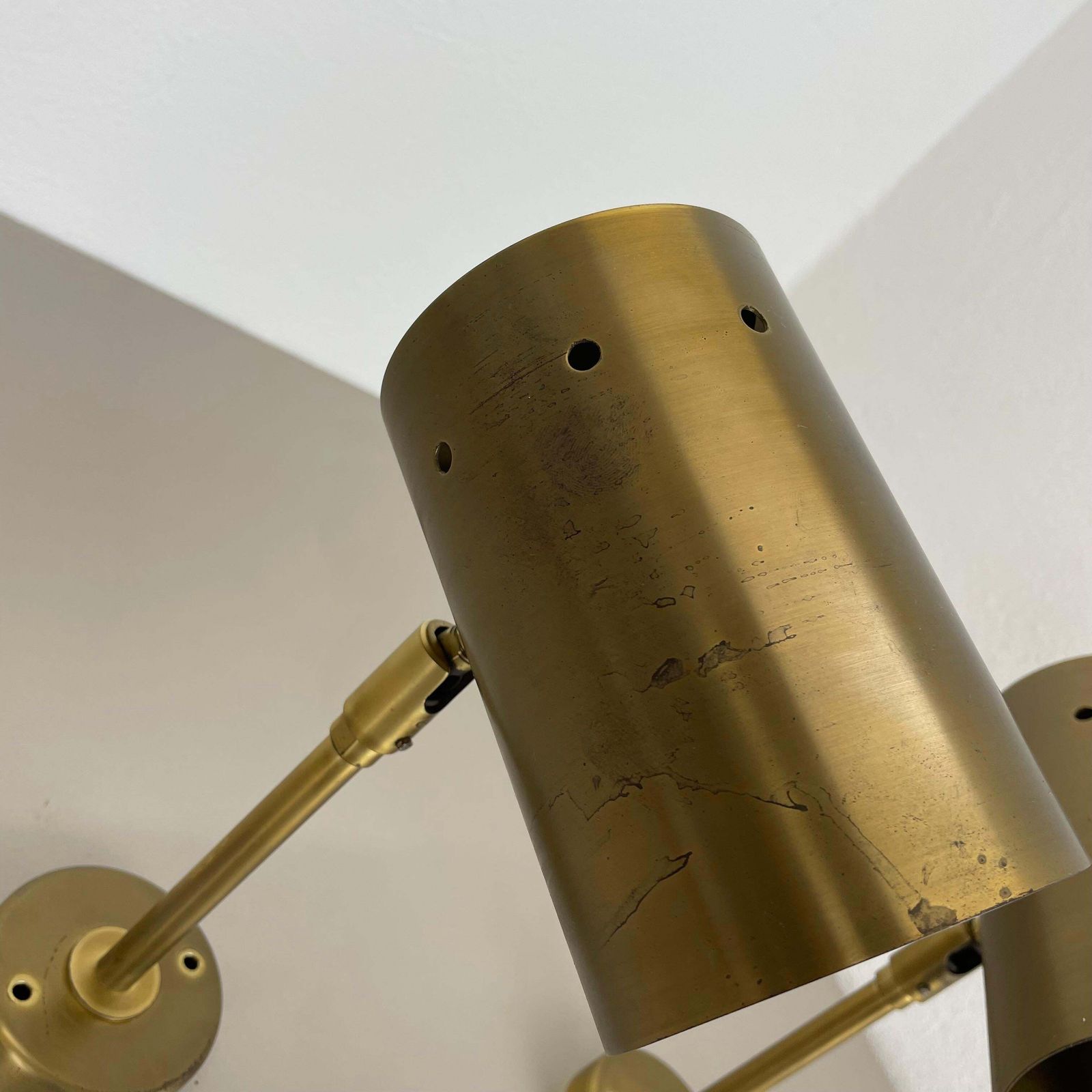 885.0 Set Of Two Large Minimalist Brass "Tube" Wall Light Sconces, Italy 1970s photo