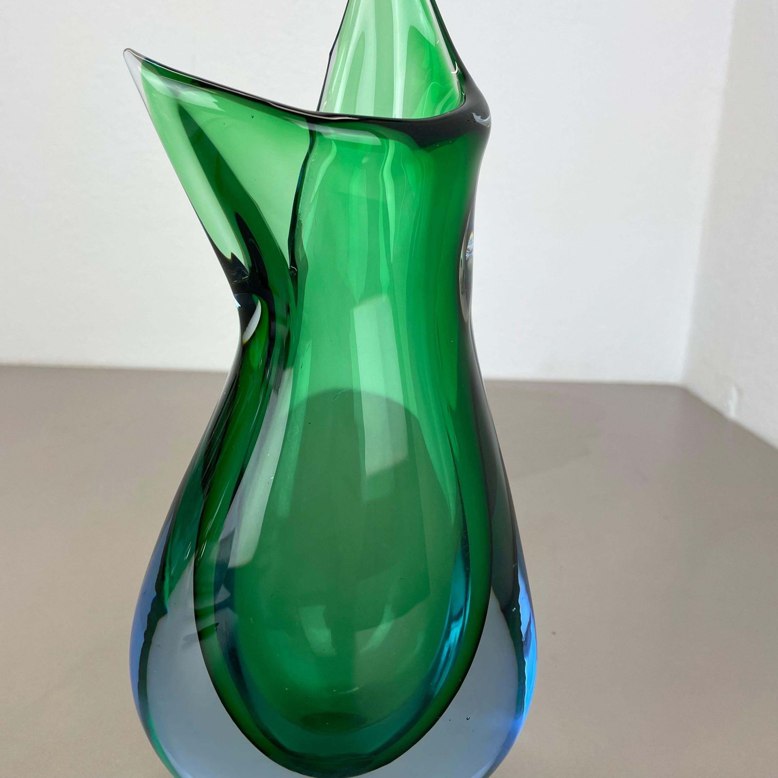 Large 31cm Green Murano Glass Sommerso Vase By Flavio Poli Attr., Italy, 1970 photo buy