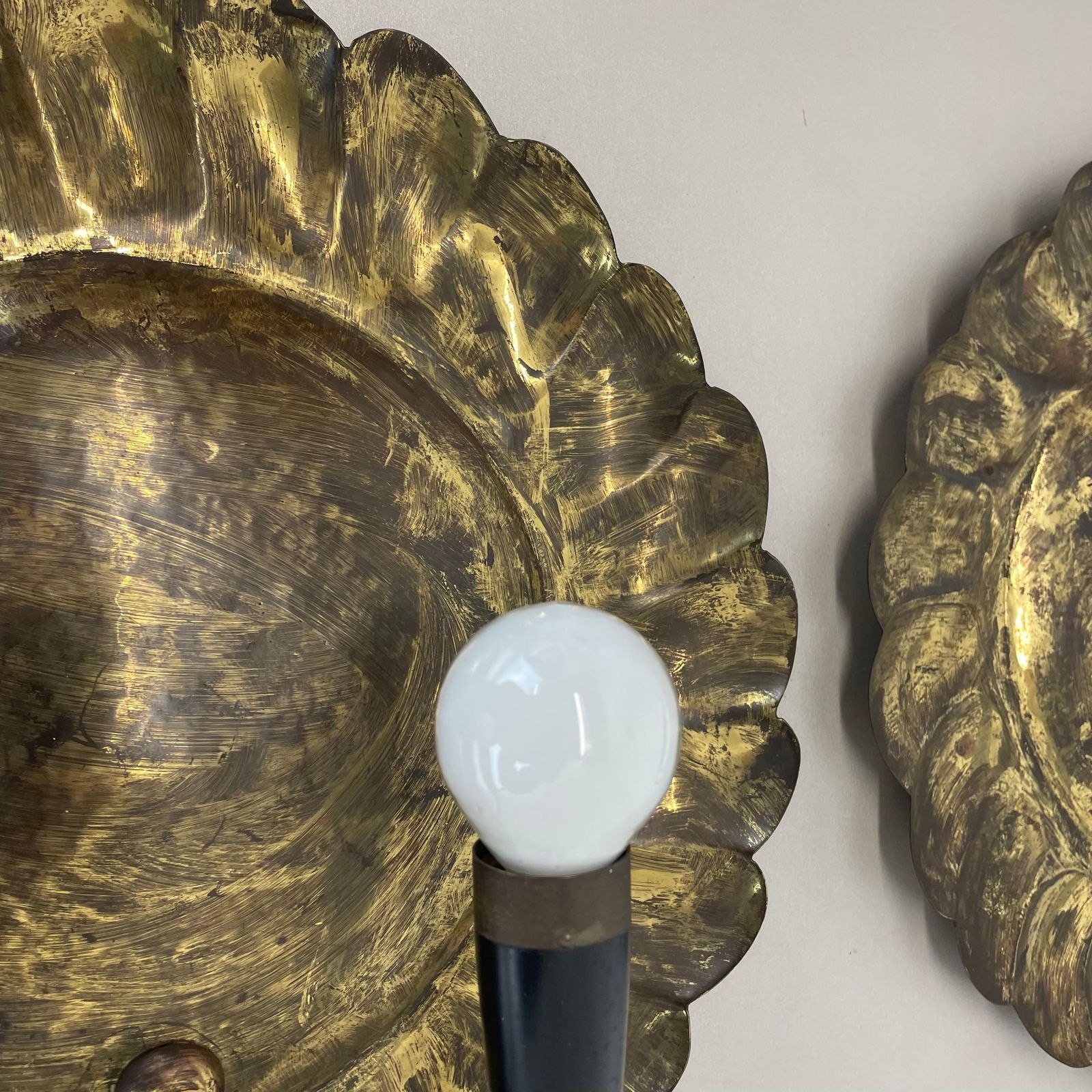 Set Of 2 Brass 31cm Gio Ponti Style Theatre Wall Light Sconces, Italy, 1950s photo buy