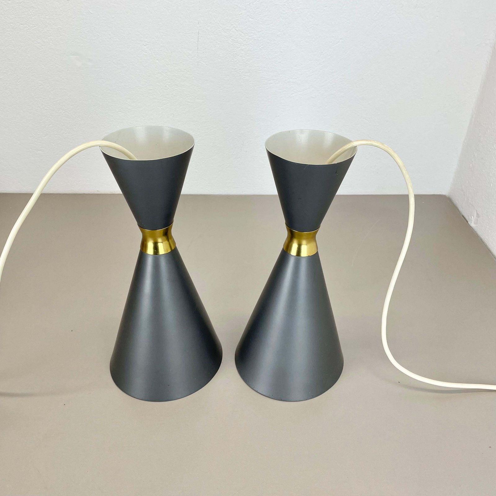 Set Of 2 Diabolo Stilnovo Style Metal Hanging Light, Bag Turgi, Switzerland 1950 photo for sale