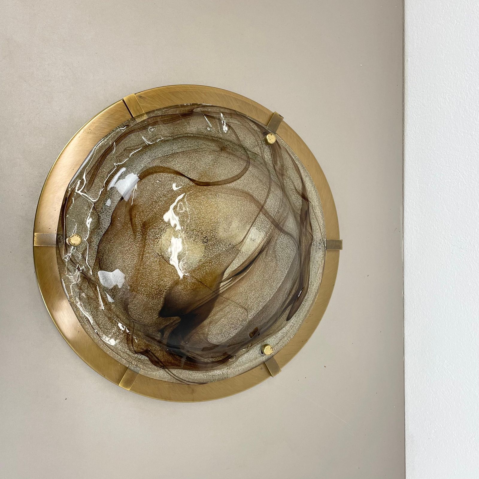 Xxl 45cm Glass + Brass Kalmar Style Wall Ceiling Light Flushmount, Italy 1980 N1 photo furniture