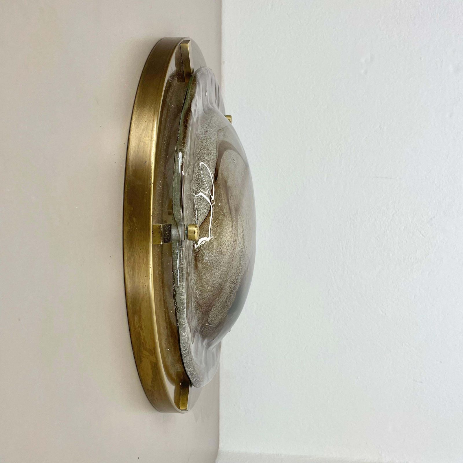 Xxl 45cm Glass + Brass Kalmar Style Wall Ceiling Light Flushmount, Italy 1980 N1 photo Lighting