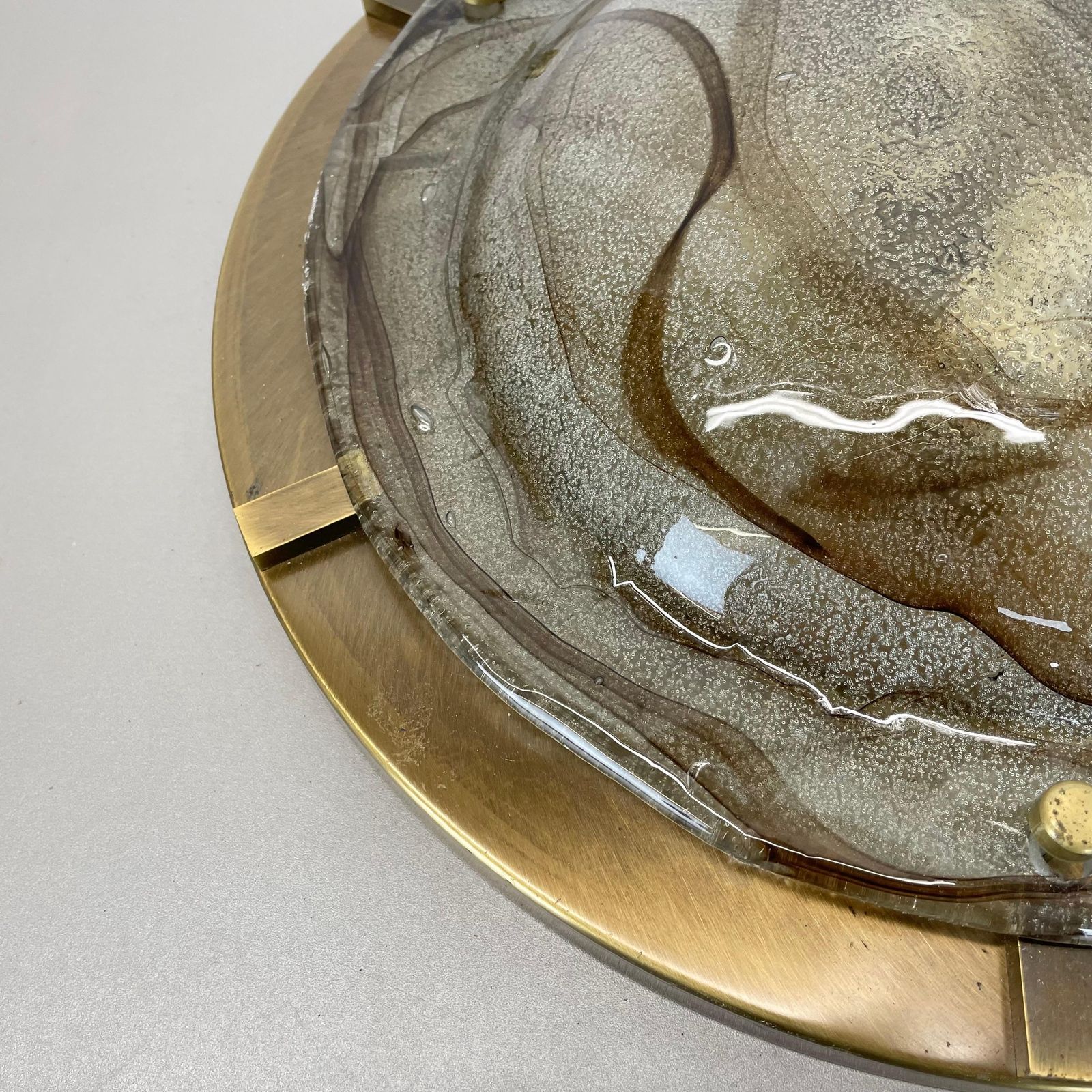 Xxl 45cm Glass + Brass Kalmar Style Wall Ceiling Light Flushmount, Italy 1980 N1 photo buy