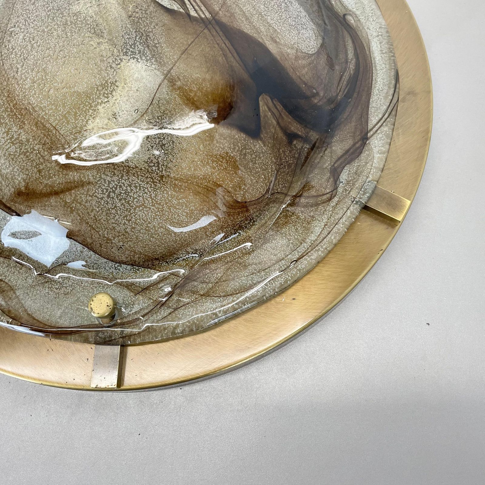Lighting Xxl 45cm Glass + Brass Kalmar Style Wall Ceiling Light Flushmount, Italy 1980 N1 photo