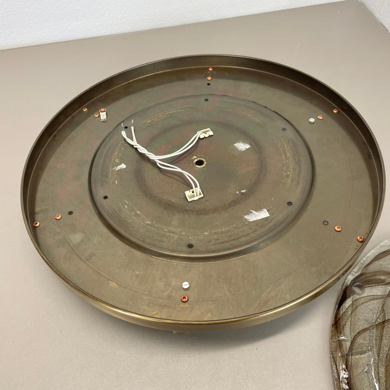 photo buy Xxl 45cm Glass + Brass Kalmar Style Wall Ceiling Light Flushmount, Italy 1980 N1
