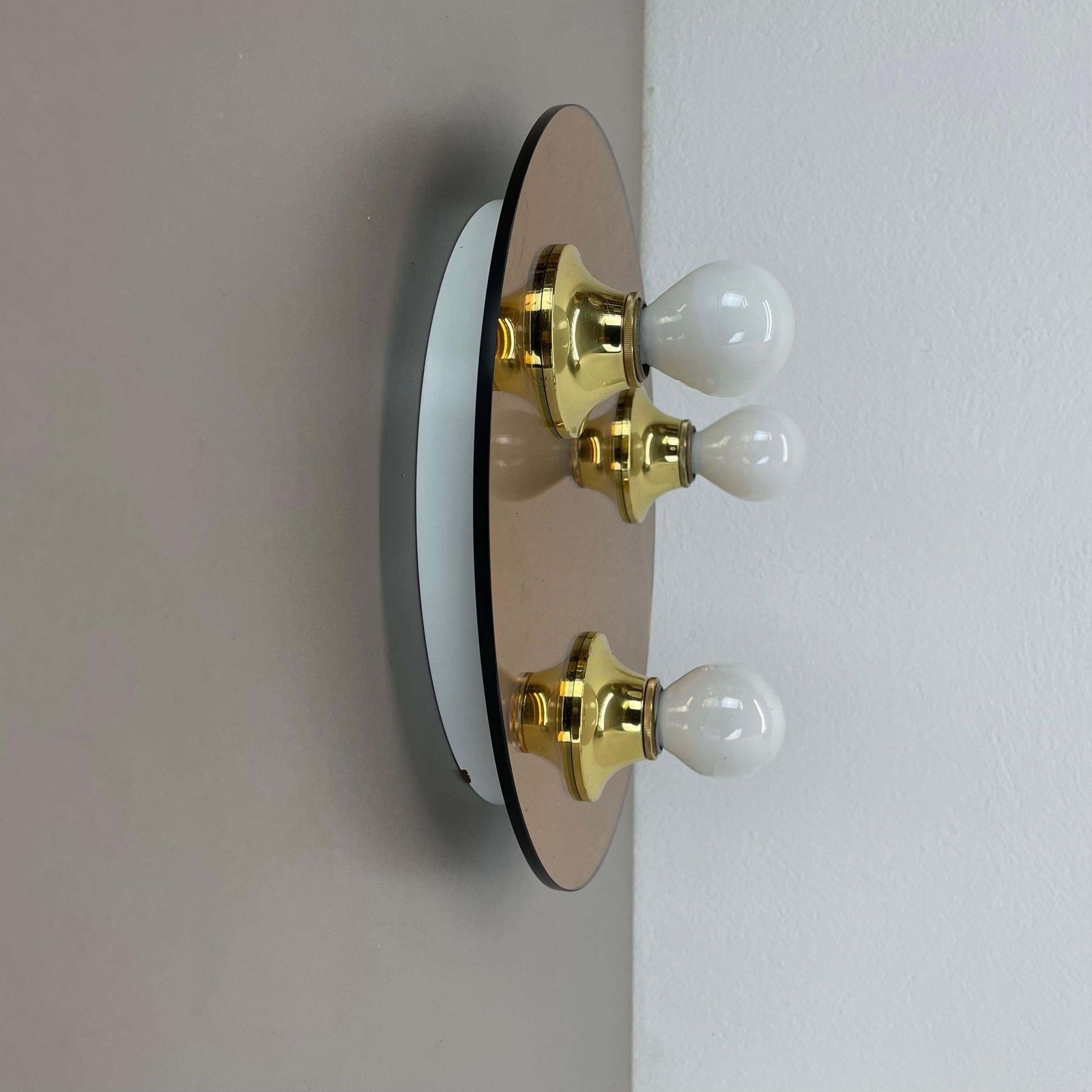 Golden 30cm Pop Art Space Age Mirror Wall Light By Eglo Light Germany, 1980s photo Lighting